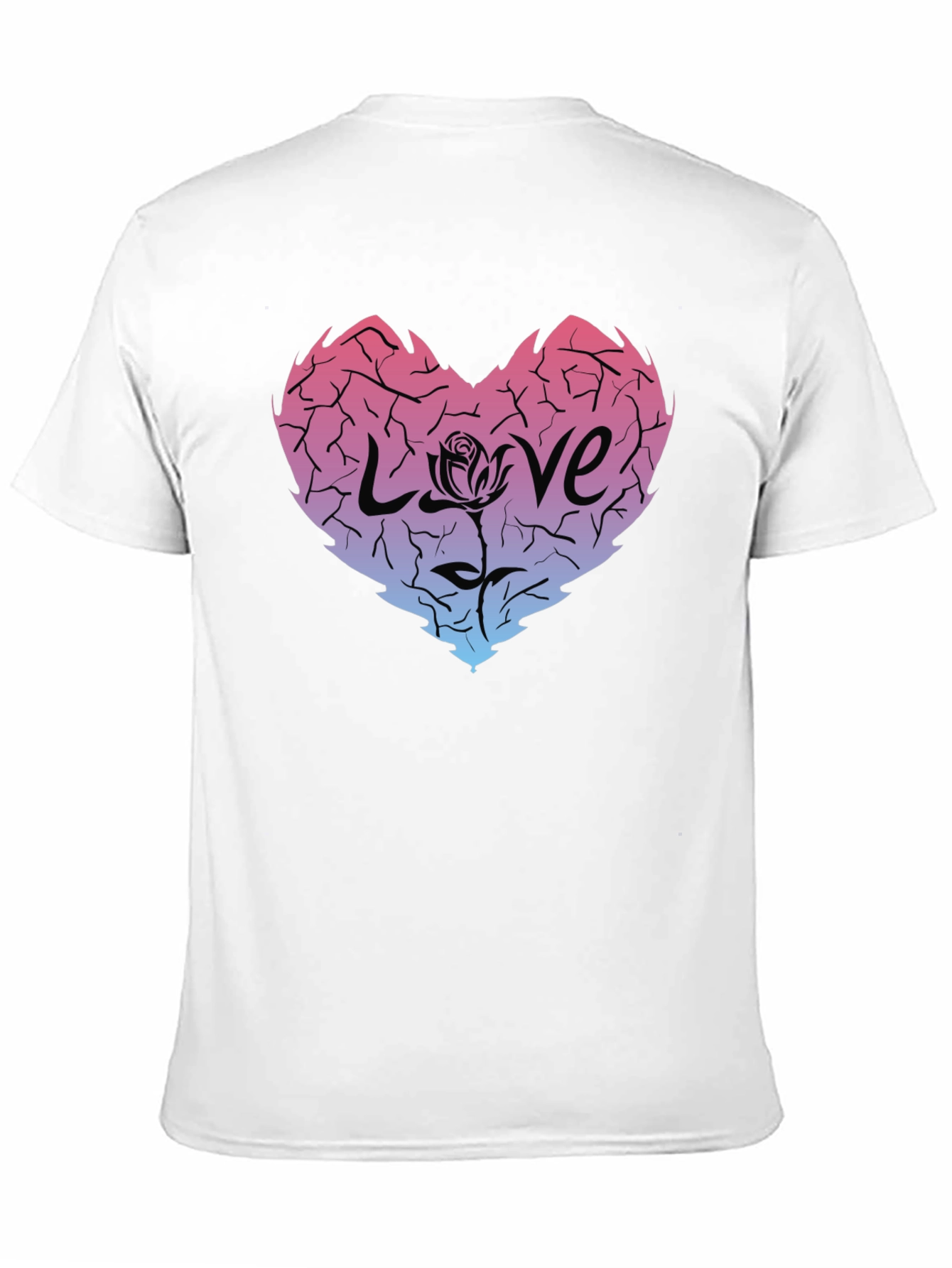 Cracked Heart Love Rose Graphic Tee - Black