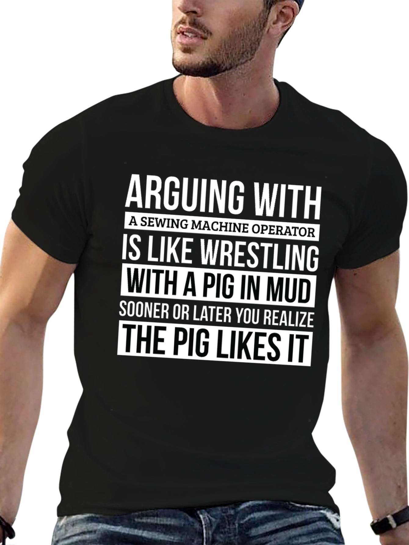 Sewing Machine Operator Wrestling Pig T-Shirt