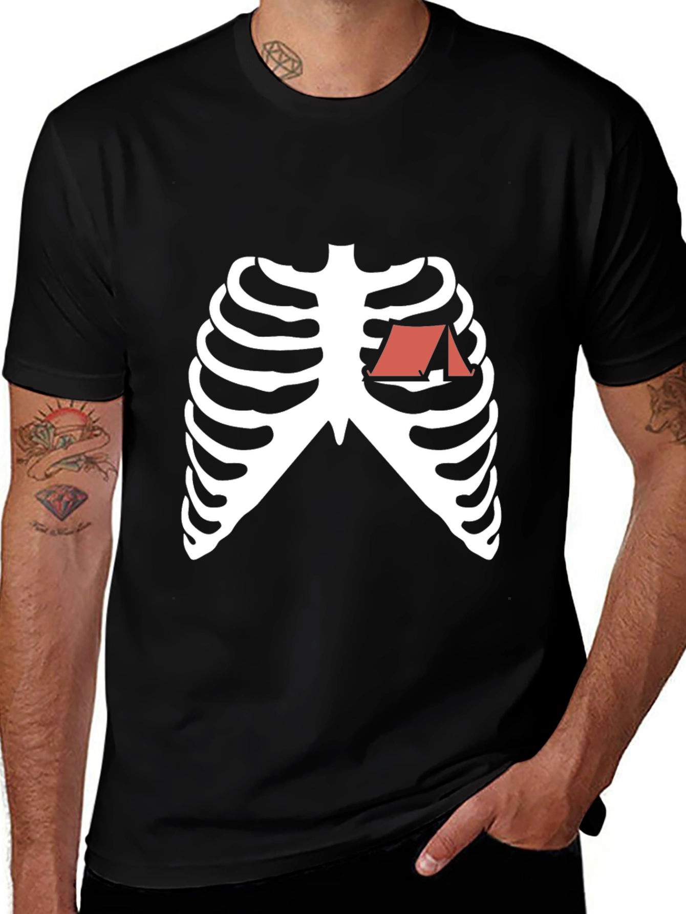Camping Heart Skeleton Graphic Tee - Black
