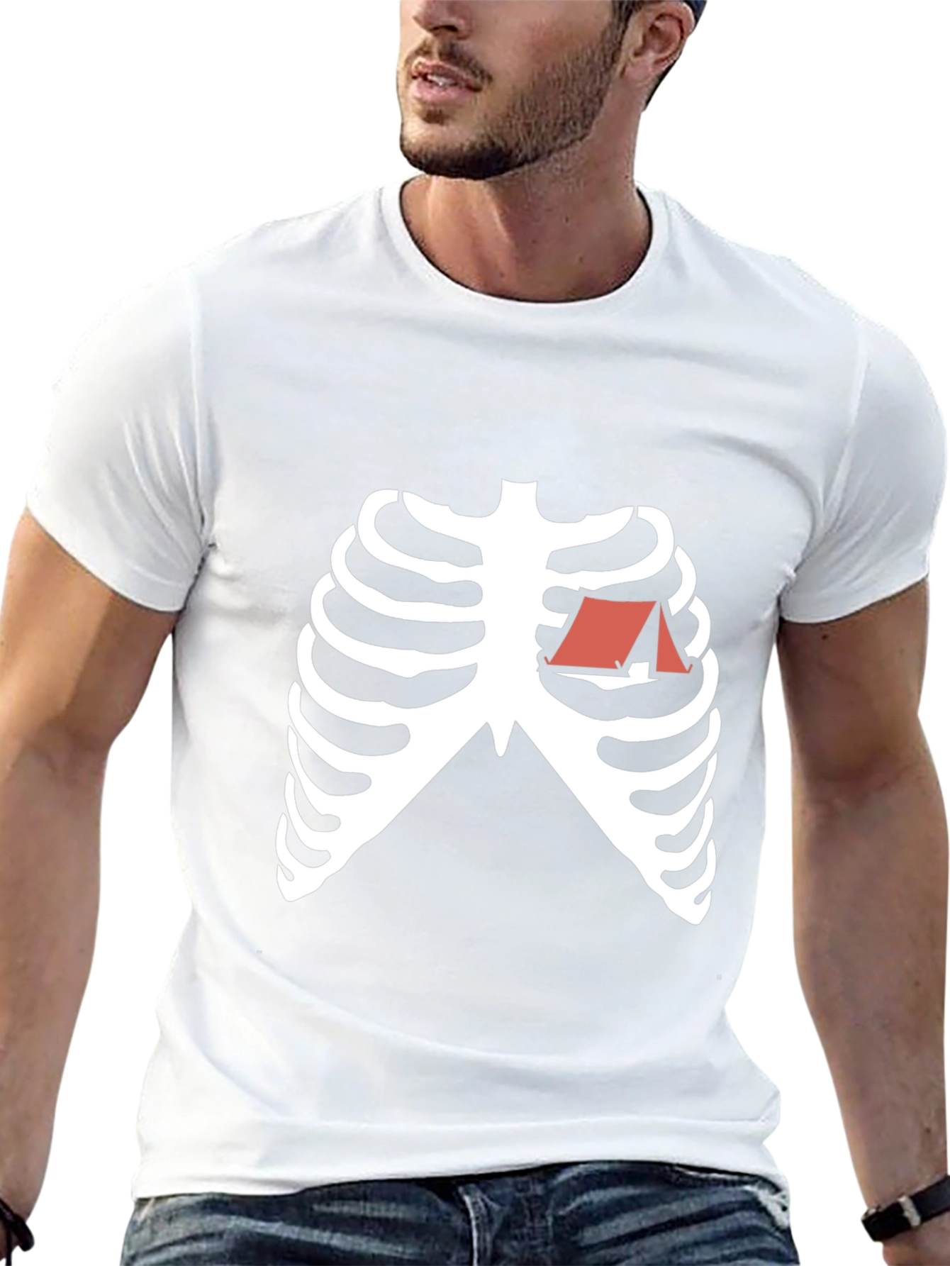 Camping Heart Skeleton Graphic Tee - Black