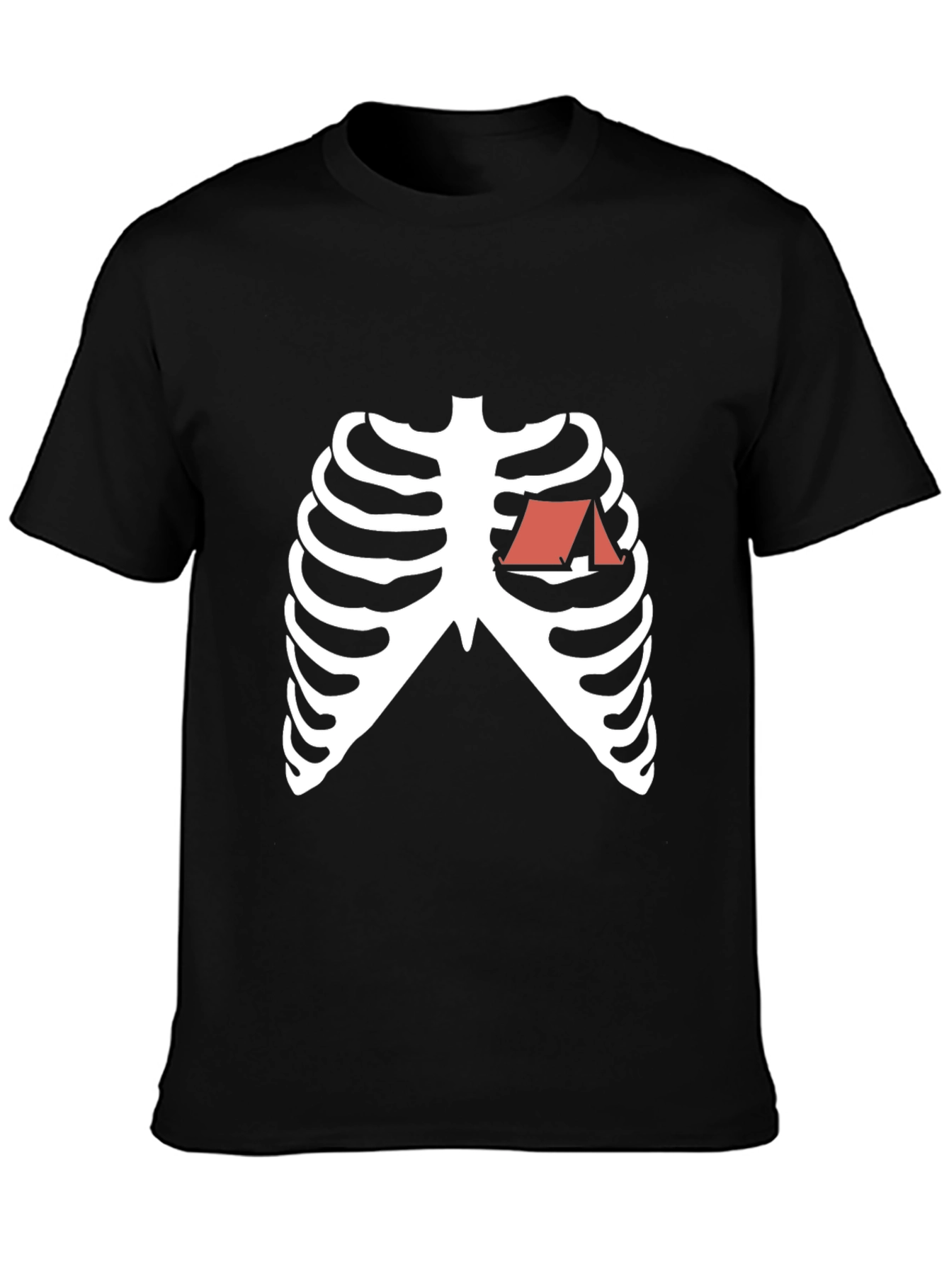 Camping Heart Skeleton Graphic Tee - Black