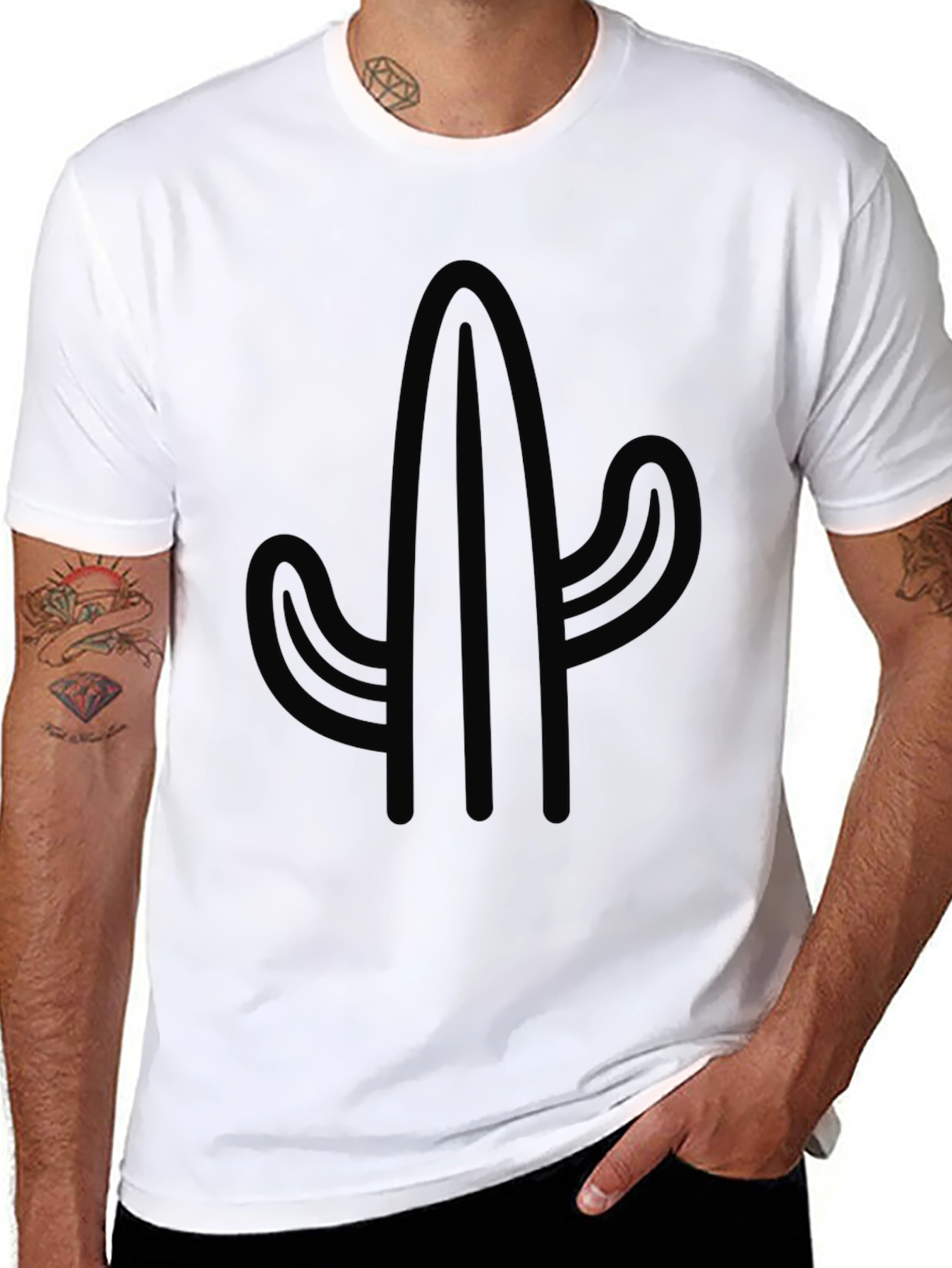 Black Cactus Graphic Tee - Modern Desert Style