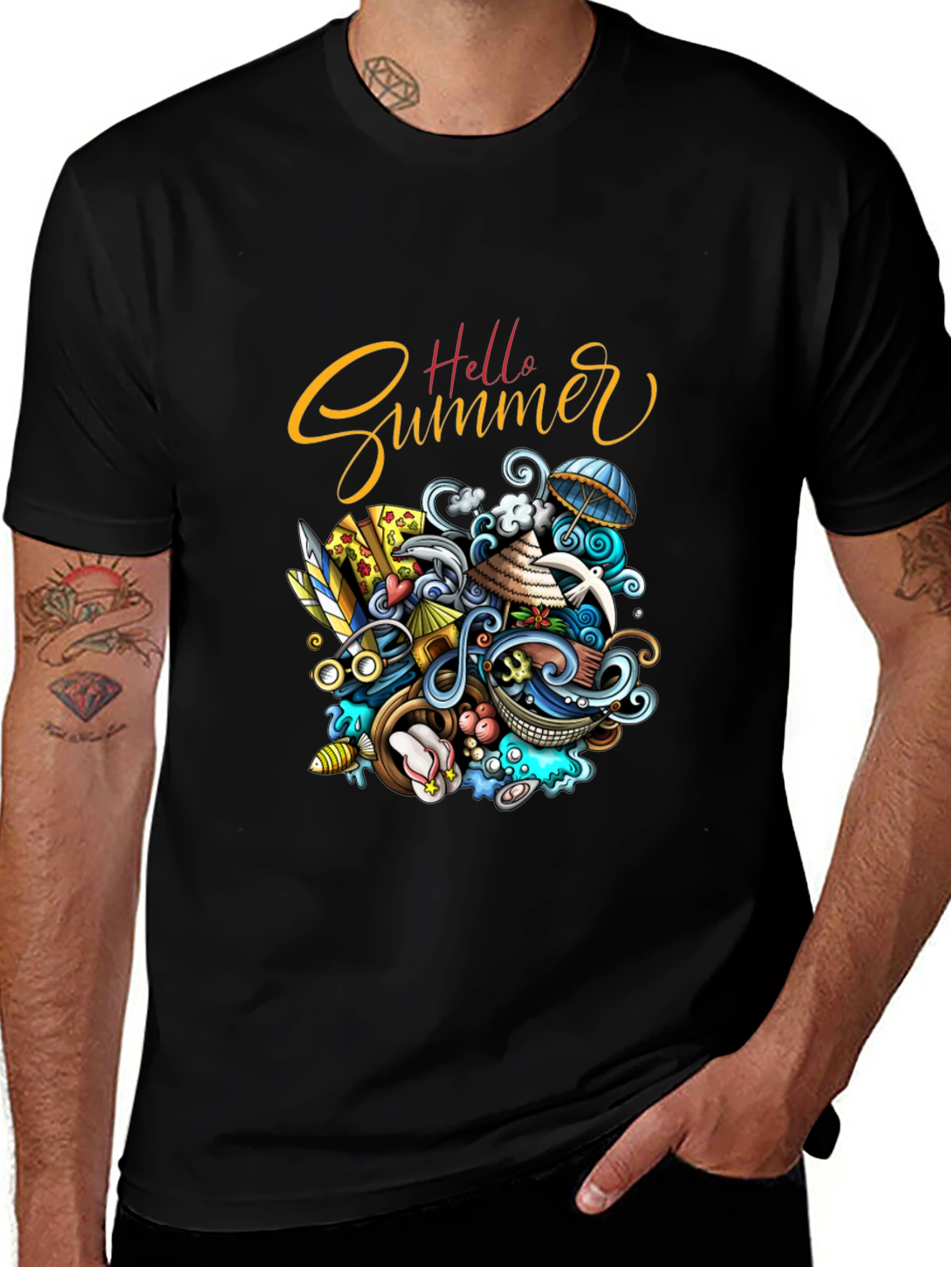 Hello Summer Black Graphic T-Shirt