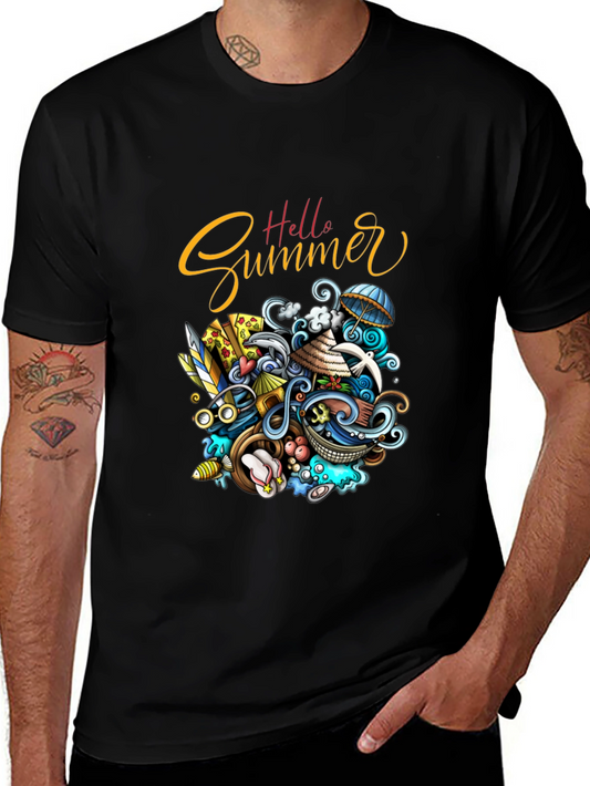 Hello Summer Black Graphic T-Shirt