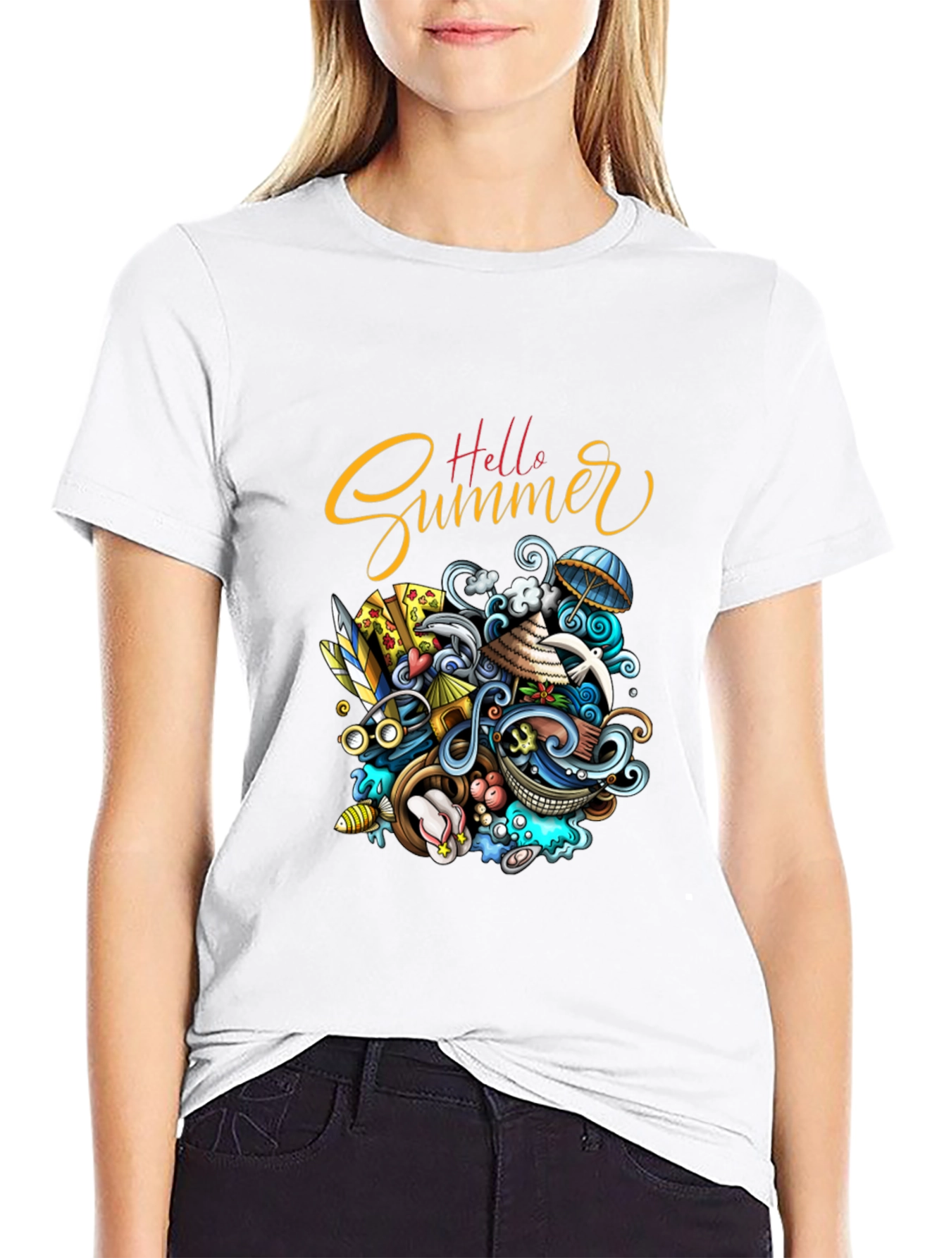 Hello Summer Black Graphic T-Shirt