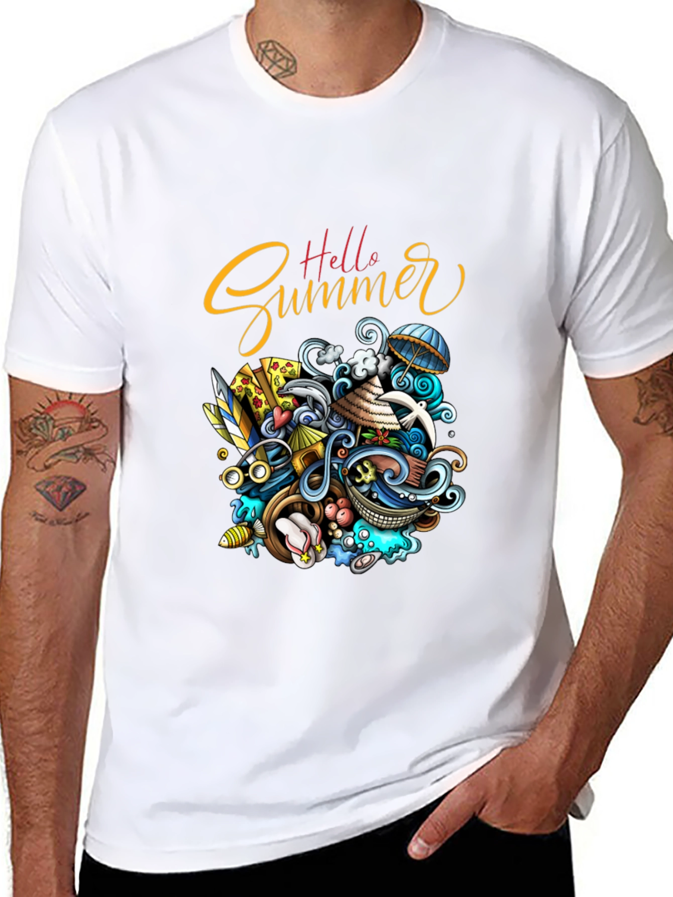 Hello Summer Black Graphic T-Shirt