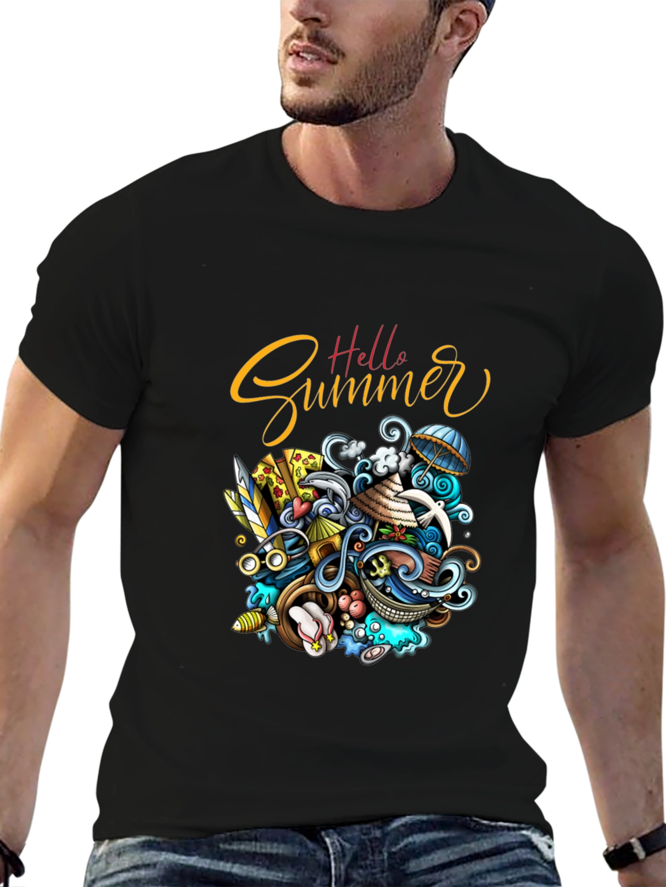 Hello Summer Black Graphic T-Shirt