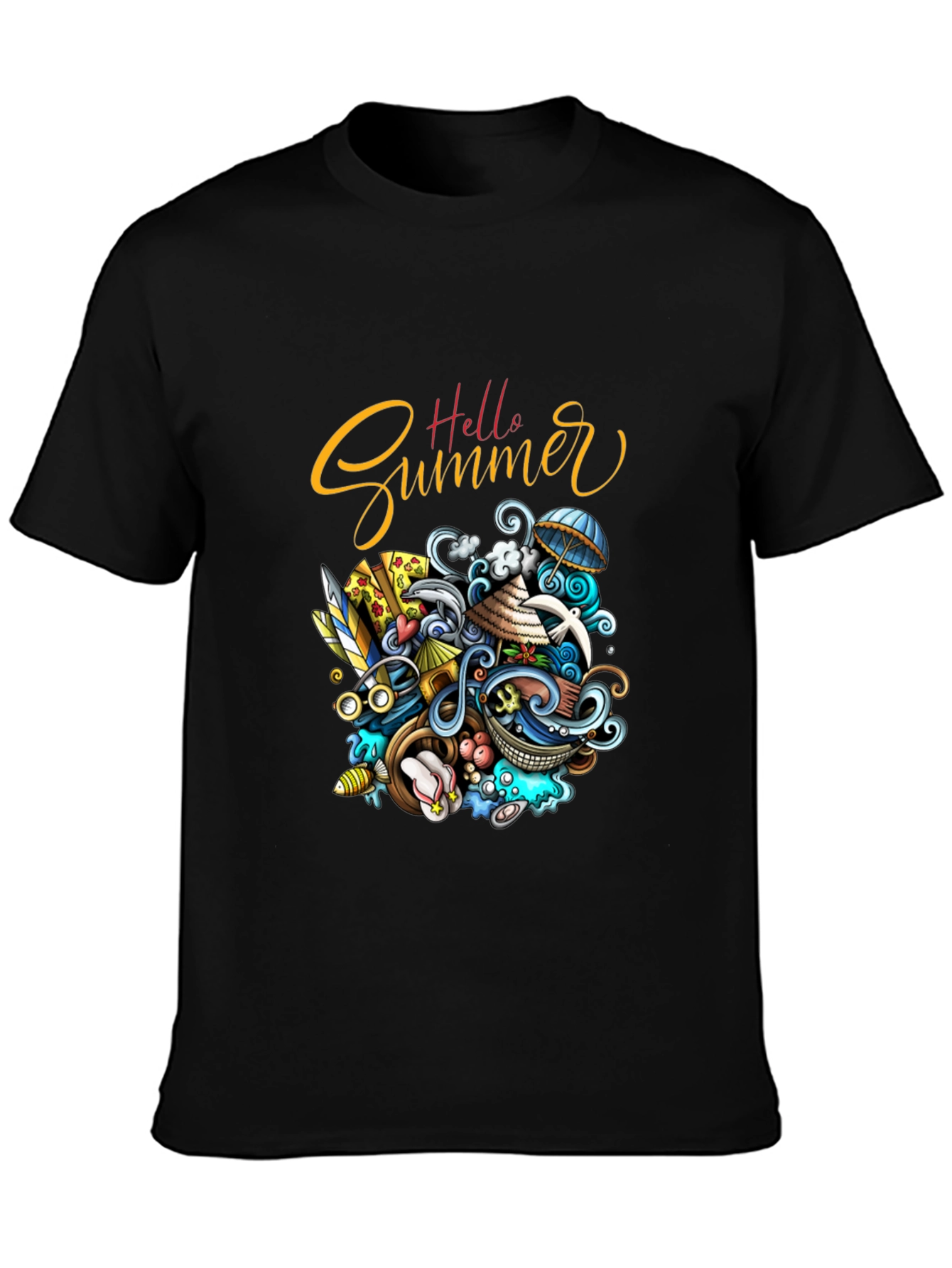 Hello Summer Black Graphic T-Shirt