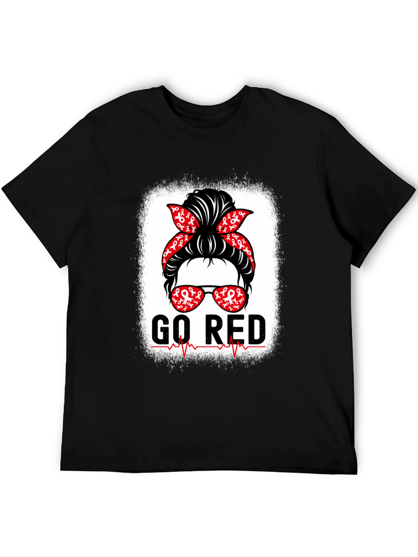 Go Red T-Shirt Heart Disease Awareness Messy Bun