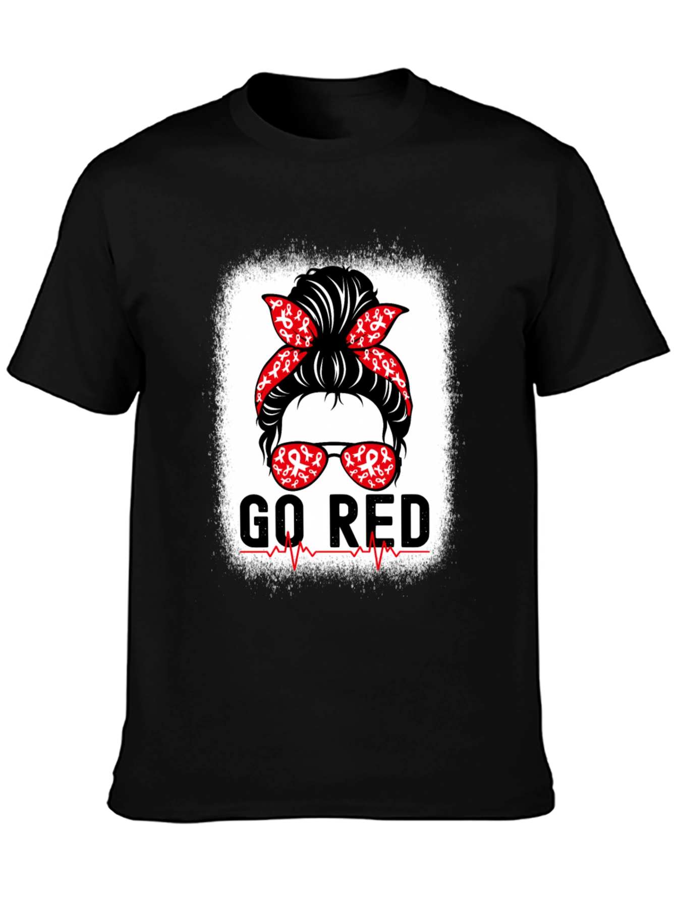 Go Red T-Shirt Heart Disease Awareness Messy Bun