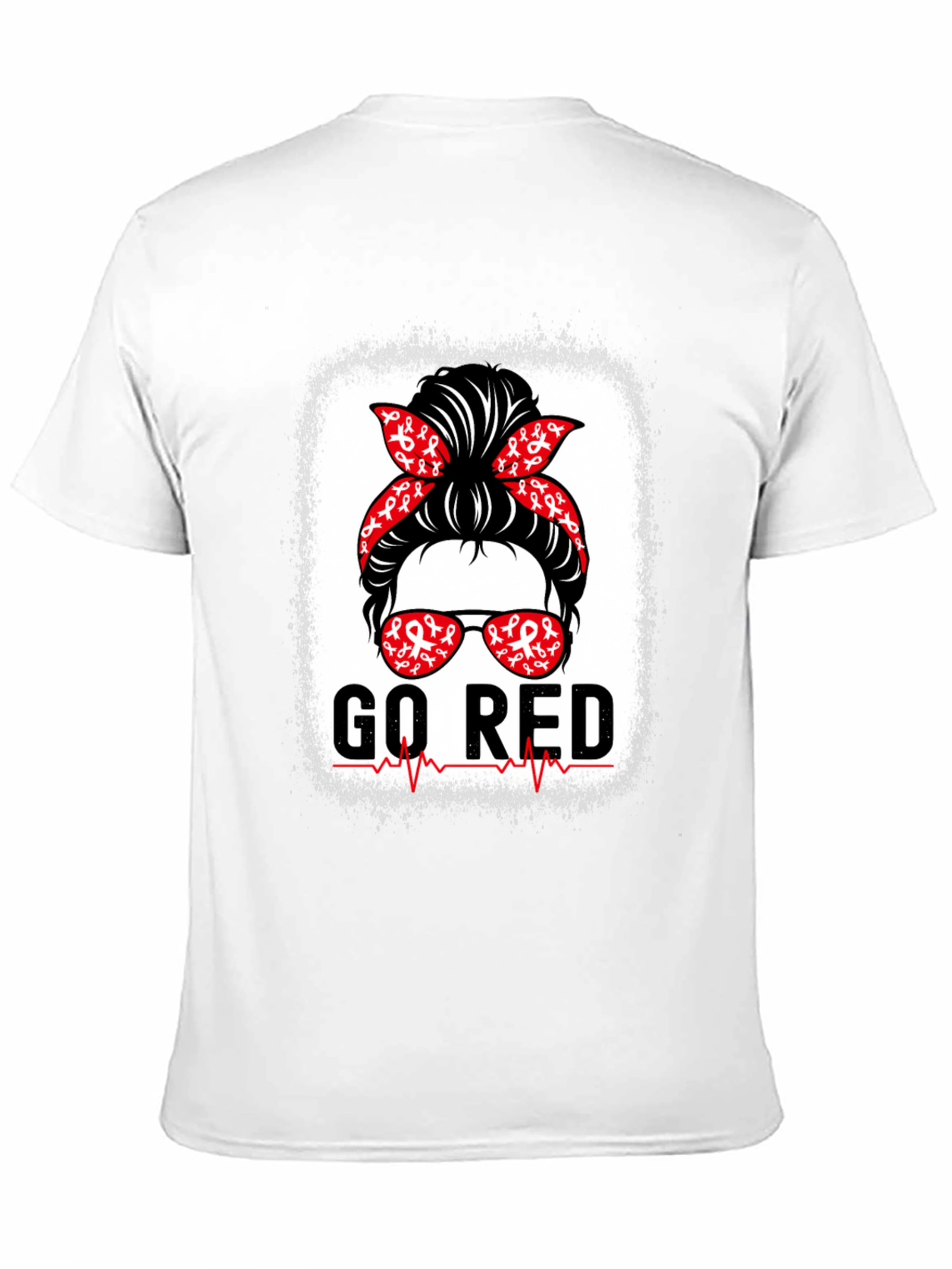 Go Red T-Shirt Heart Disease Awareness Messy Bun
