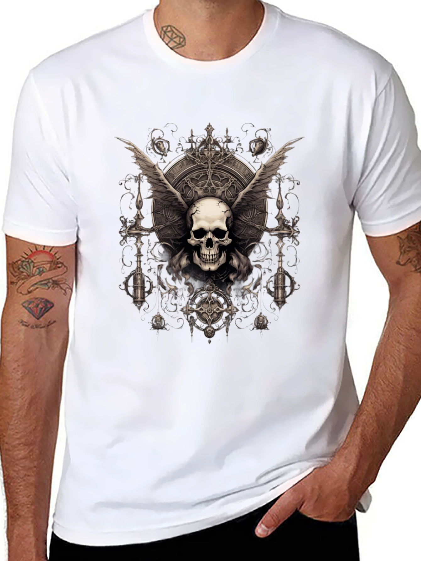 Gothic Skull Wings T-Shirt - Dark Style Tee