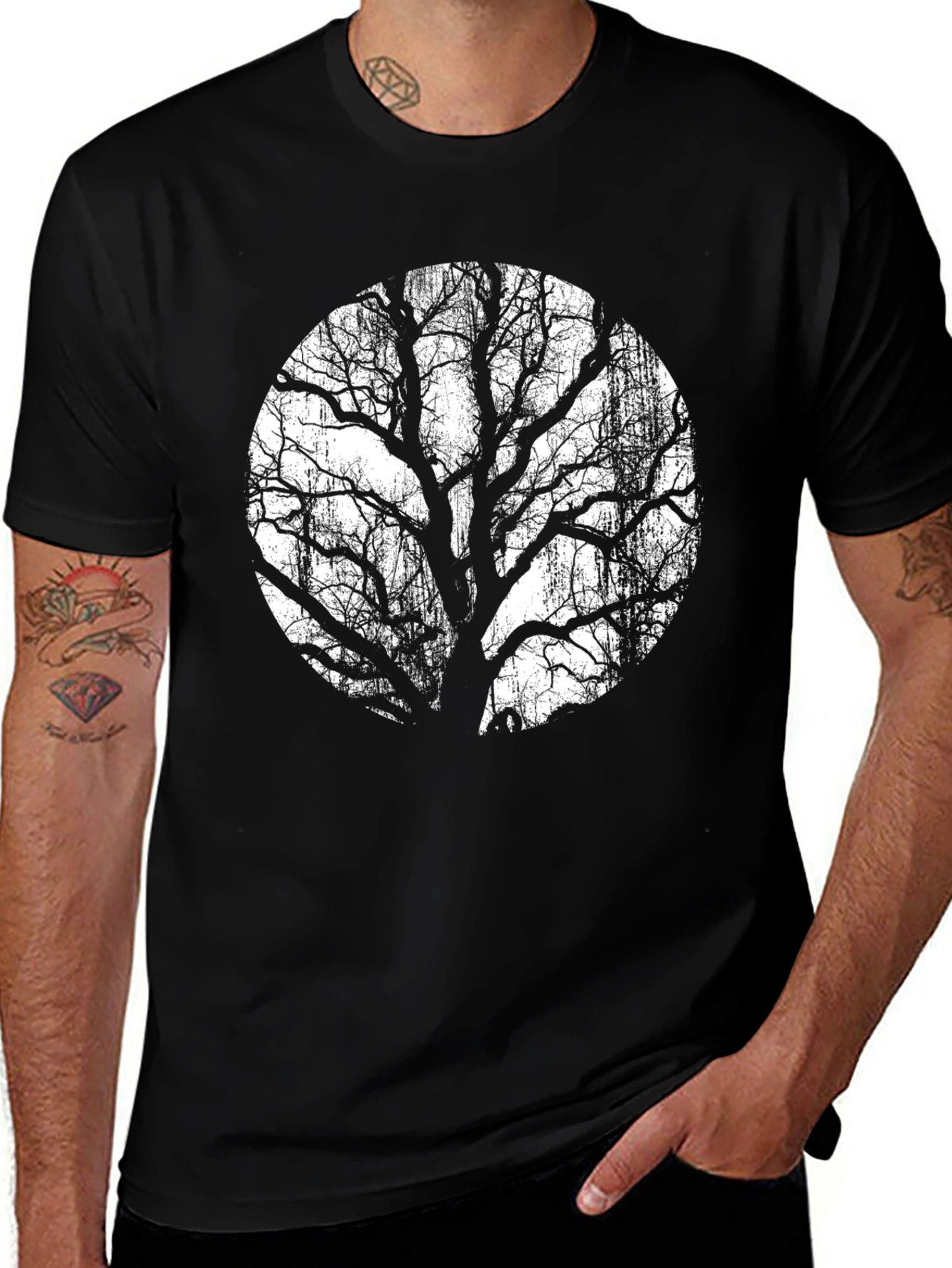 Black T-Shirt with Tree Silhouette