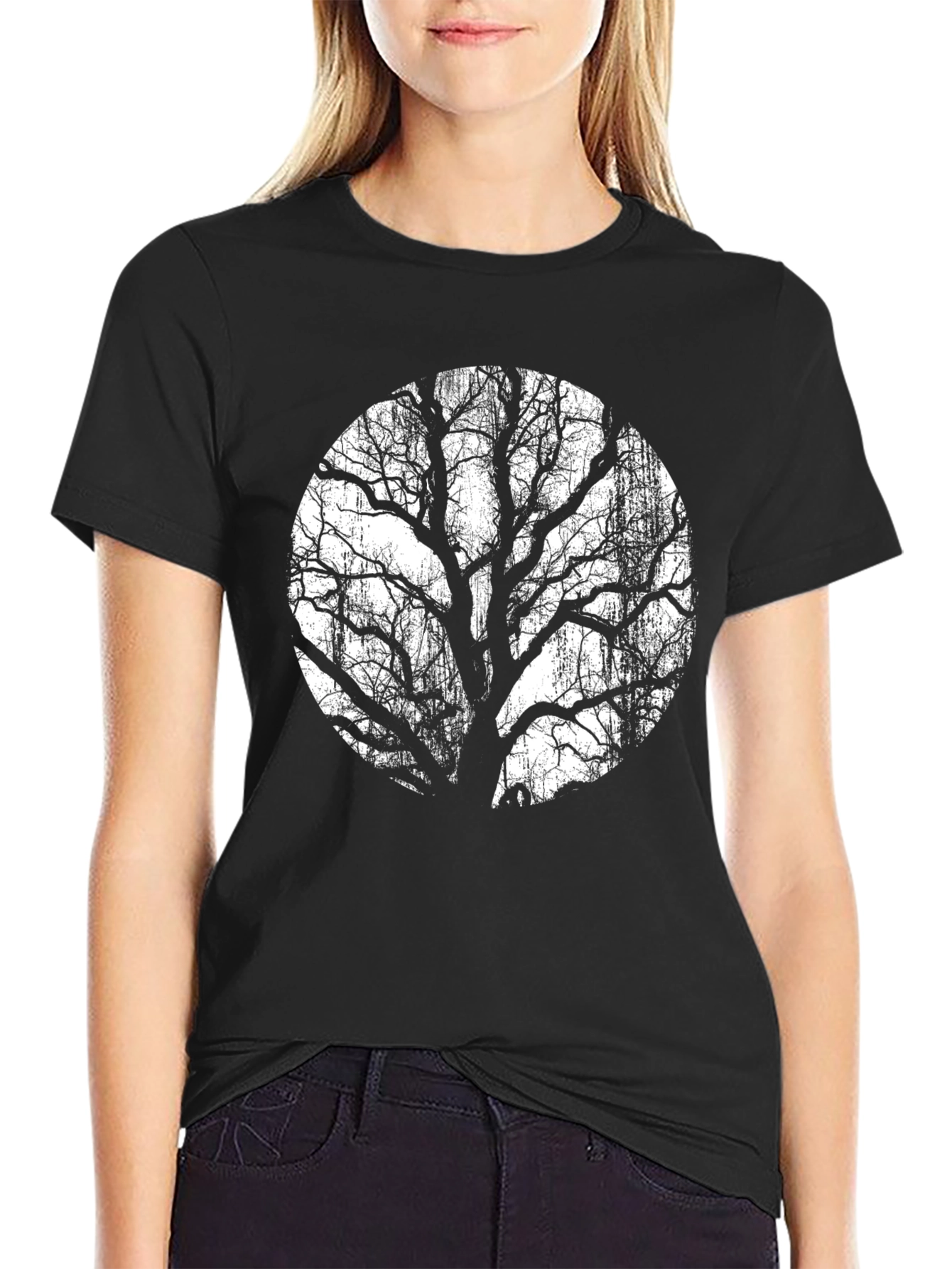 Black T-Shirt with Tree Silhouette
