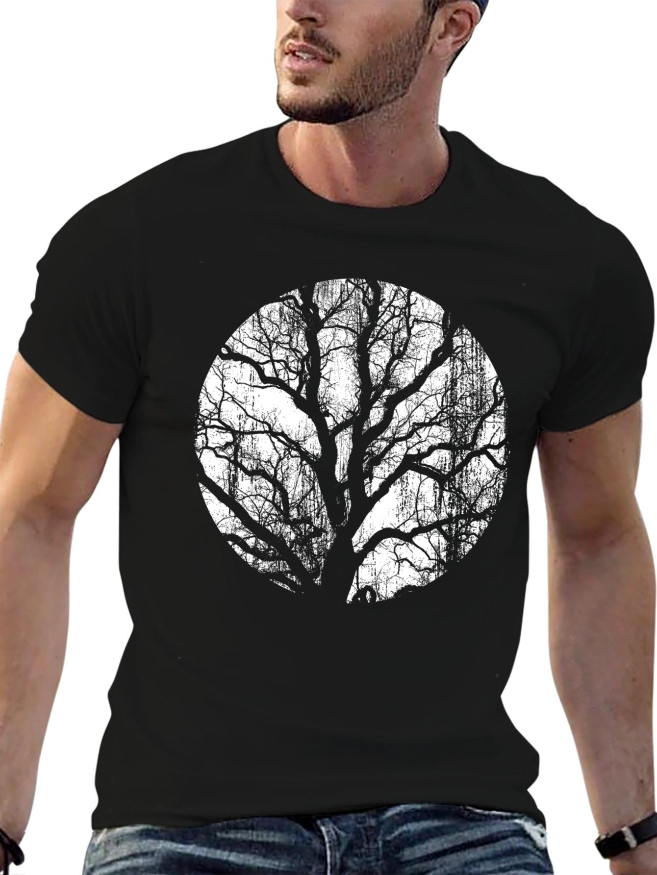 Black T-Shirt with Tree Silhouette