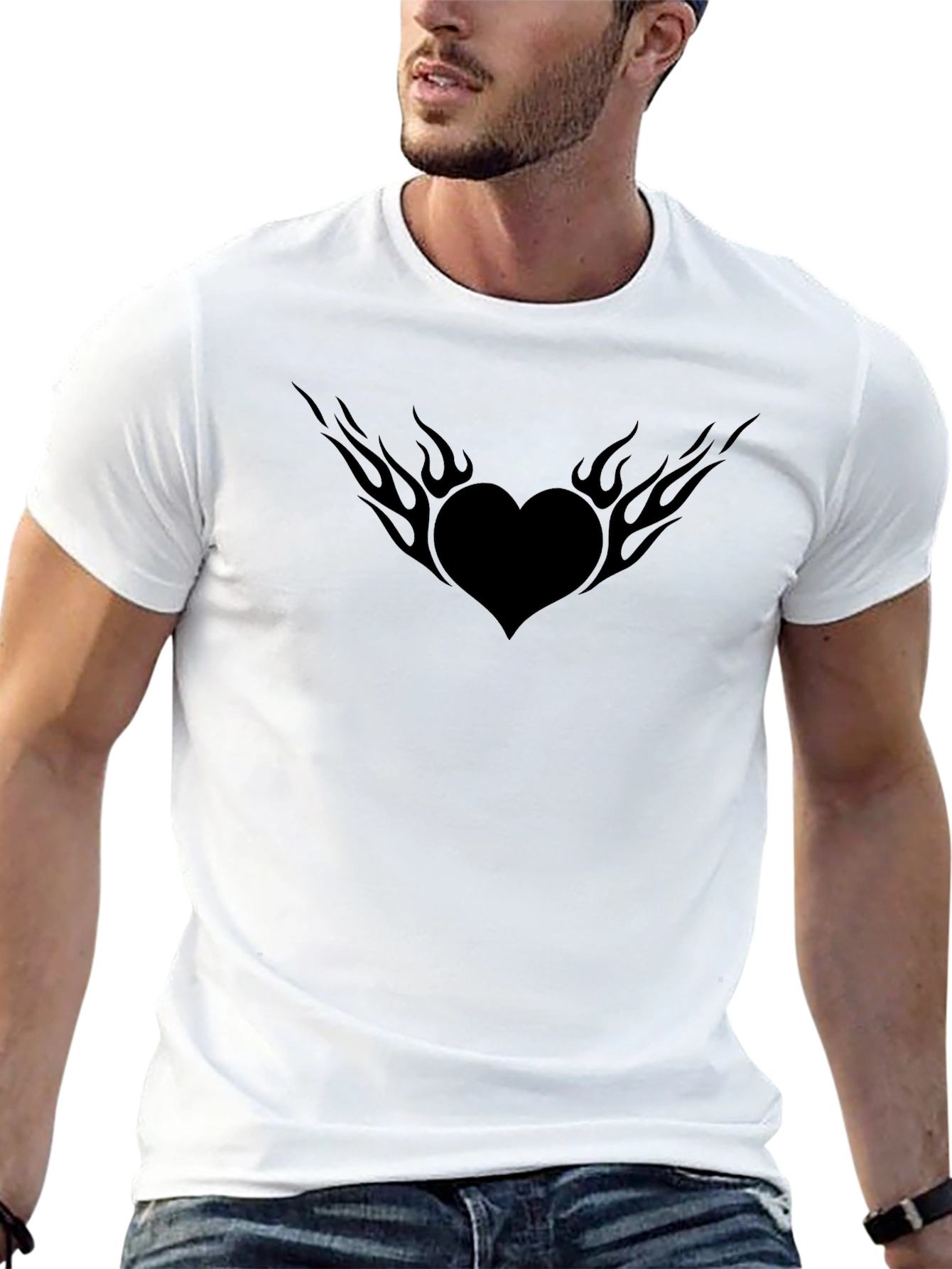 Flaming Heart Graphic Tee - Soft Cotton Black T-Shirt