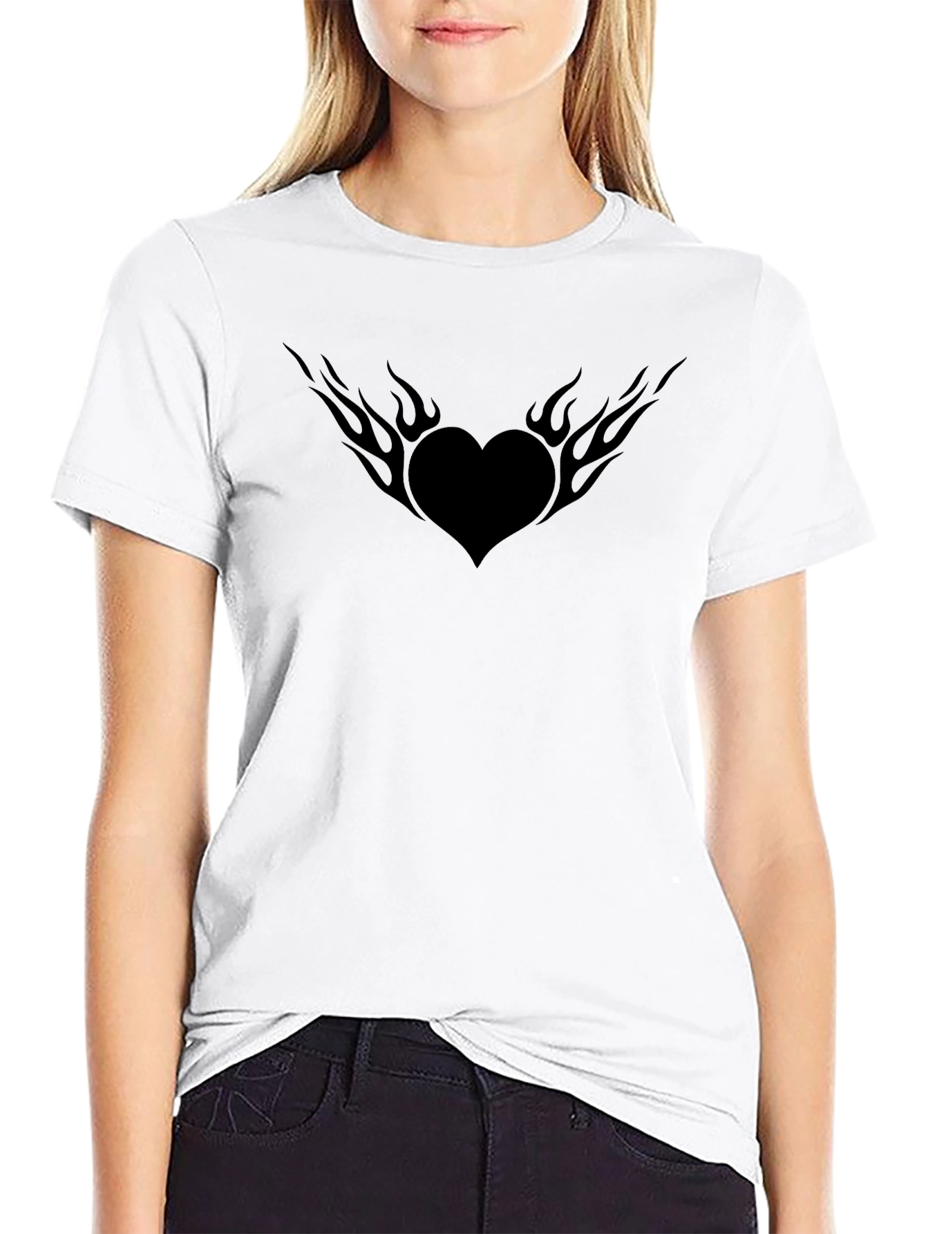 Flaming Heart Graphic Tee - Soft Cotton Black T-Shirt