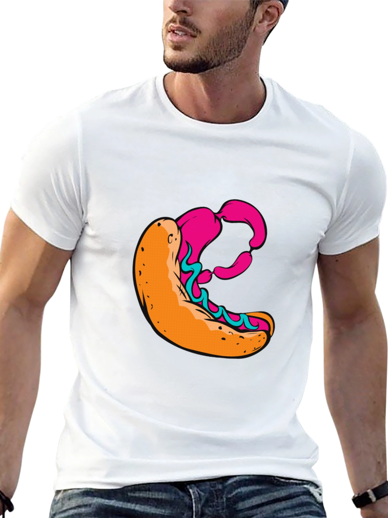 Graphic T-Shirt with Hot Dog Design - Casual Wear