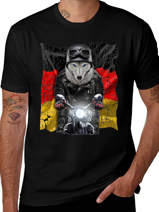 Wolf Biker Germany Flag Graphic T-Shirt