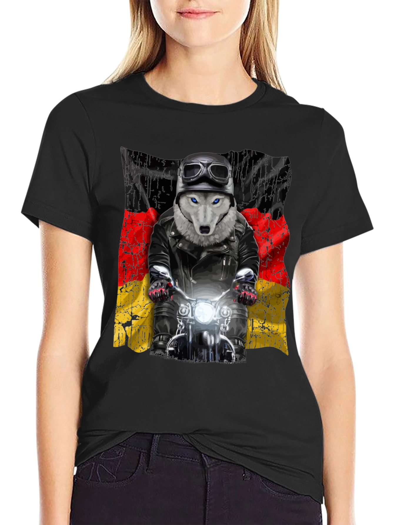 Wolf Biker Germany Flag Graphic T-Shirt