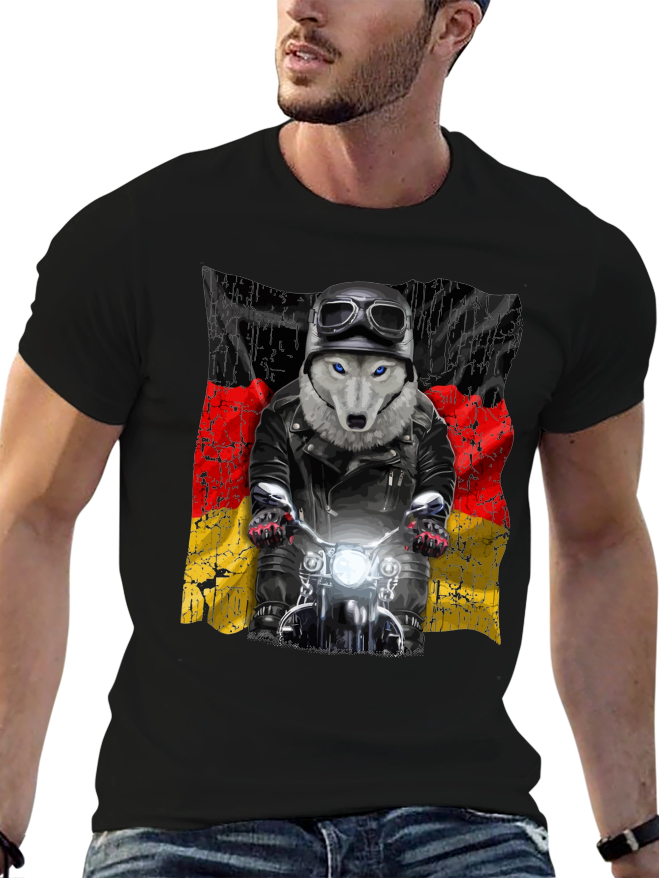 Wolf Biker Germany Flag Graphic T-Shirt