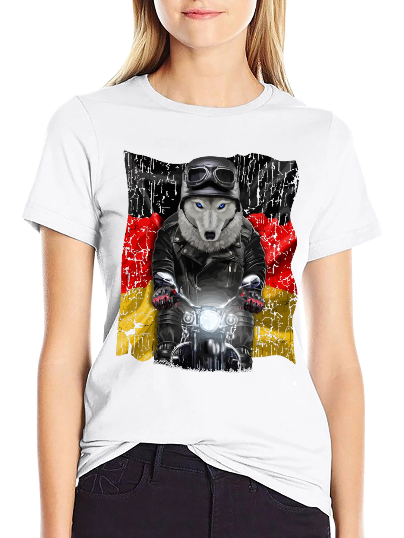 Wolf Biker Germany Flag Graphic T-Shirt
