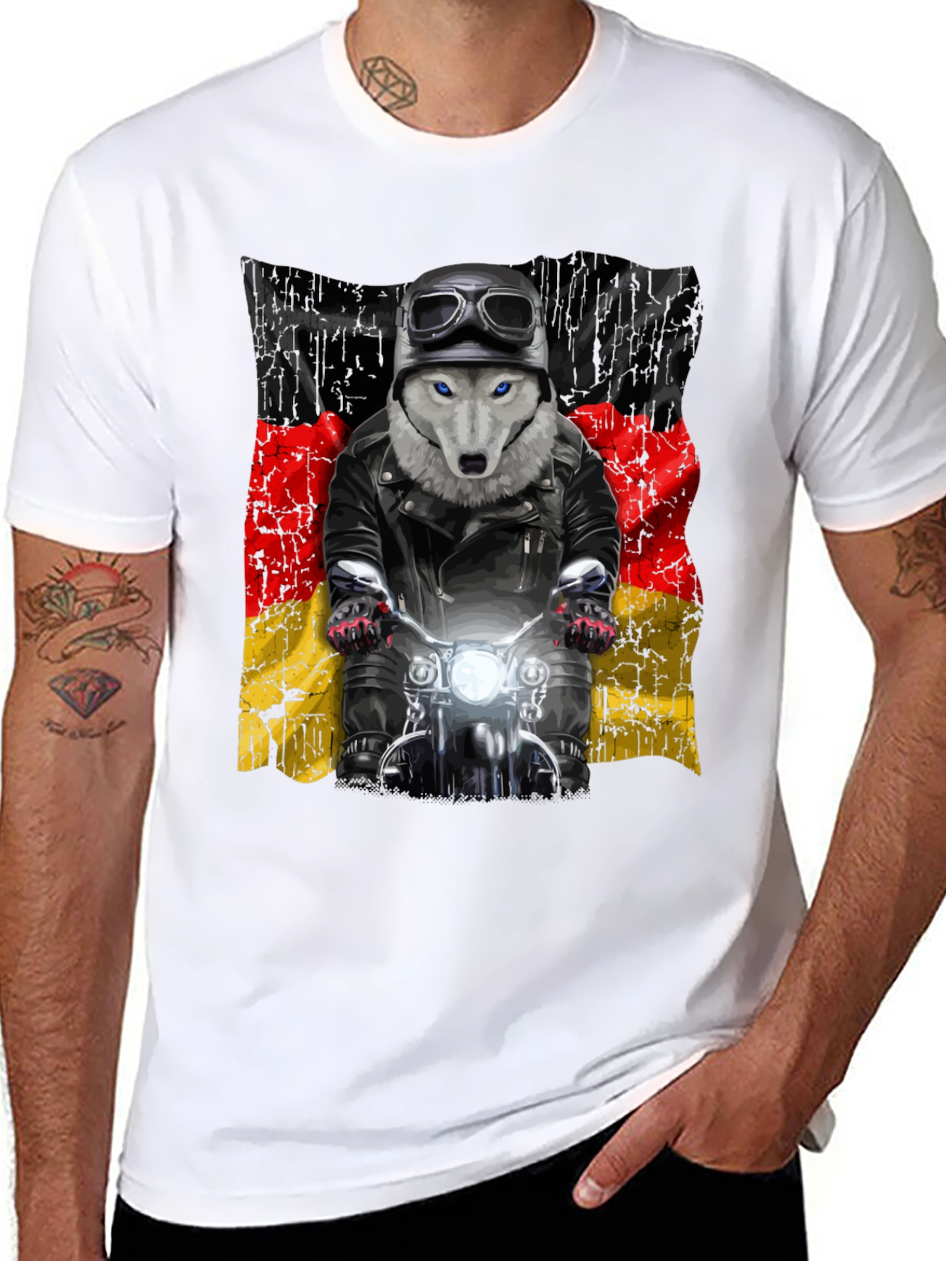 Wolf Biker Germany Flag Graphic T-Shirt