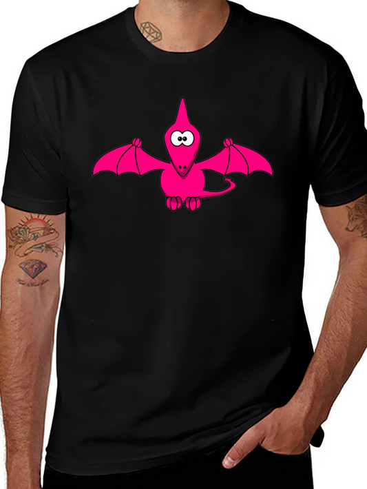 Pink Cartoon Pterodactyl Black T-Shirt