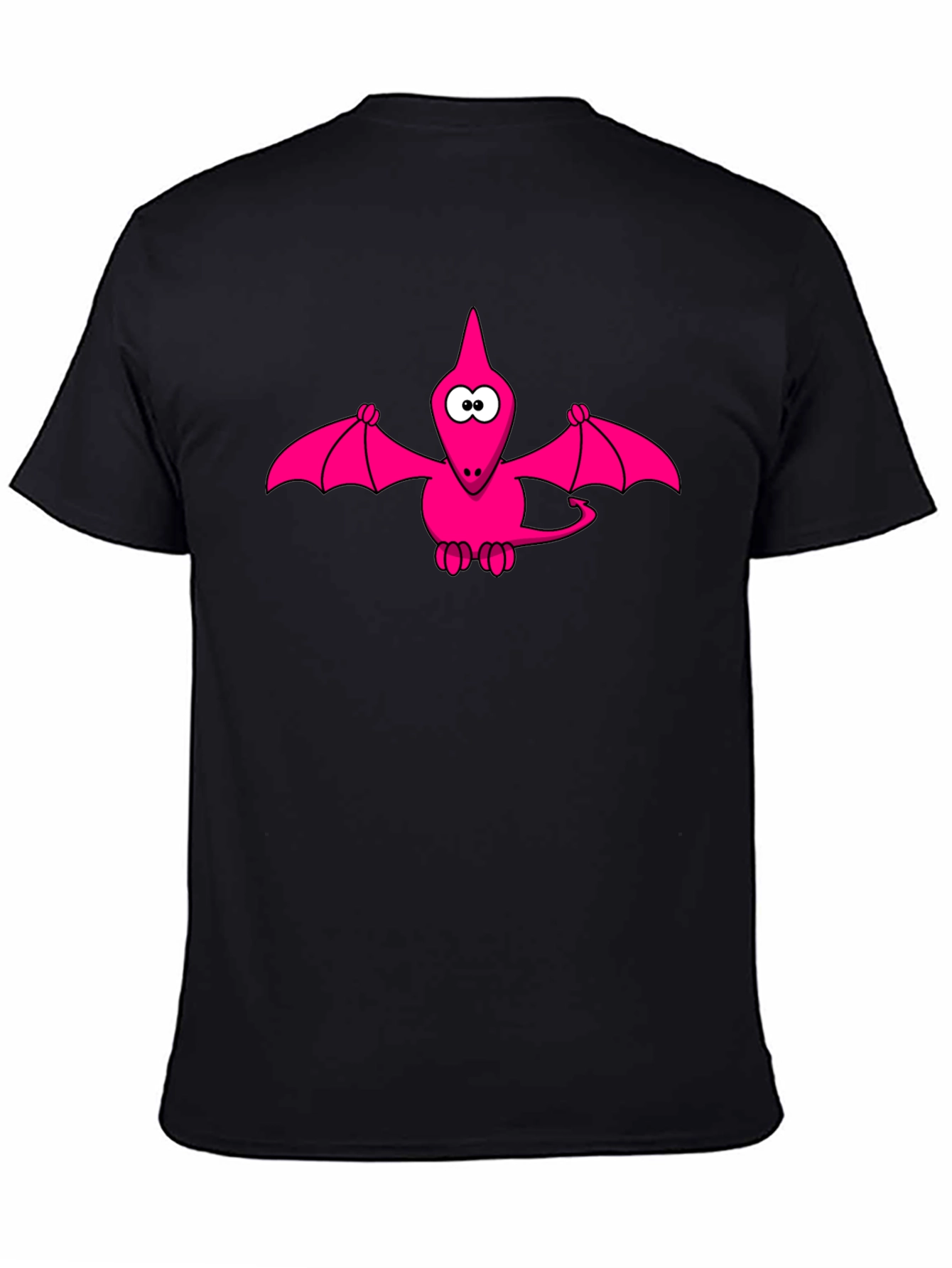 Pink Cartoon Pterodactyl Black T-Shirt