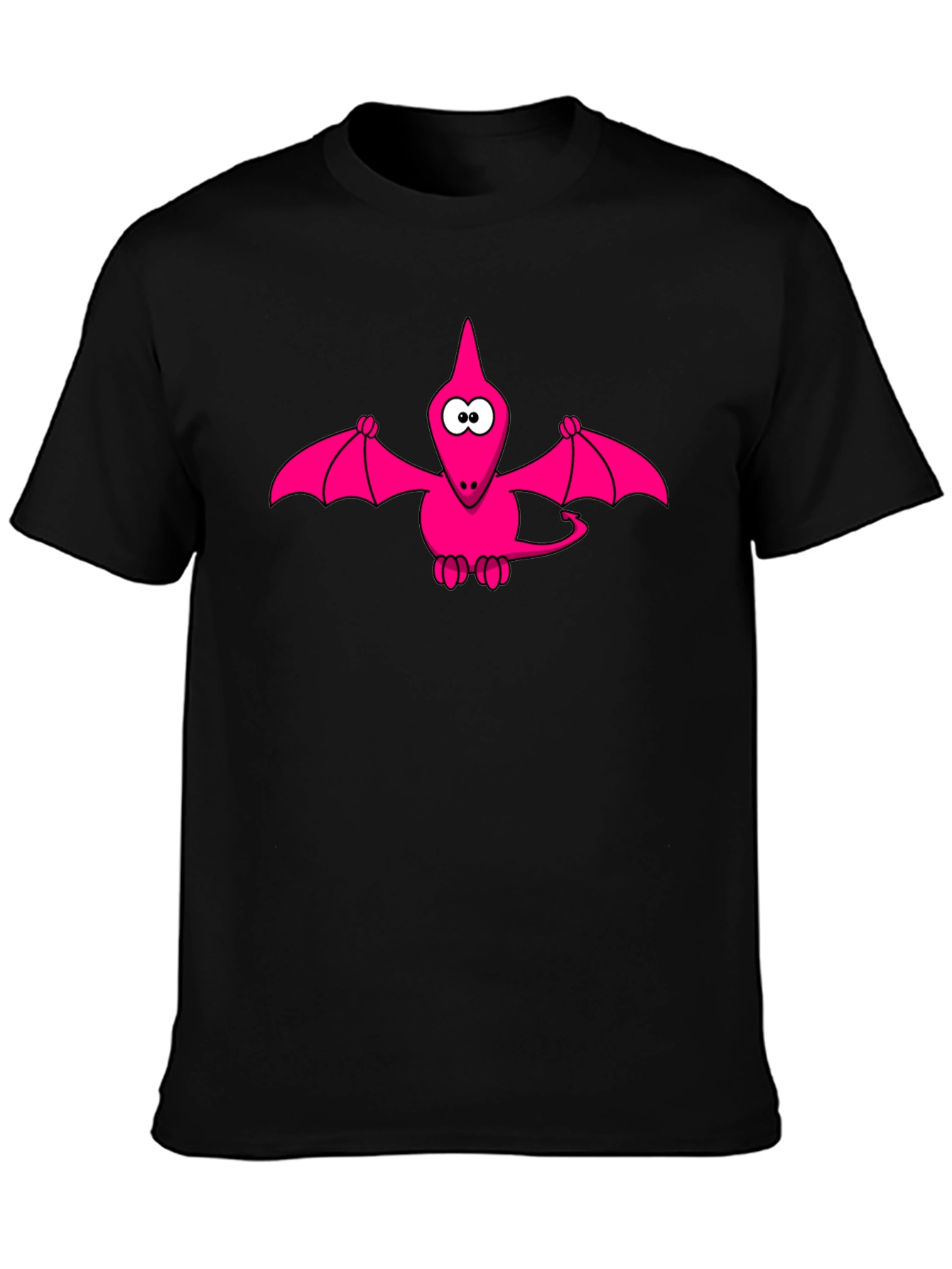 Pink Cartoon Pterodactyl Black T-Shirt
