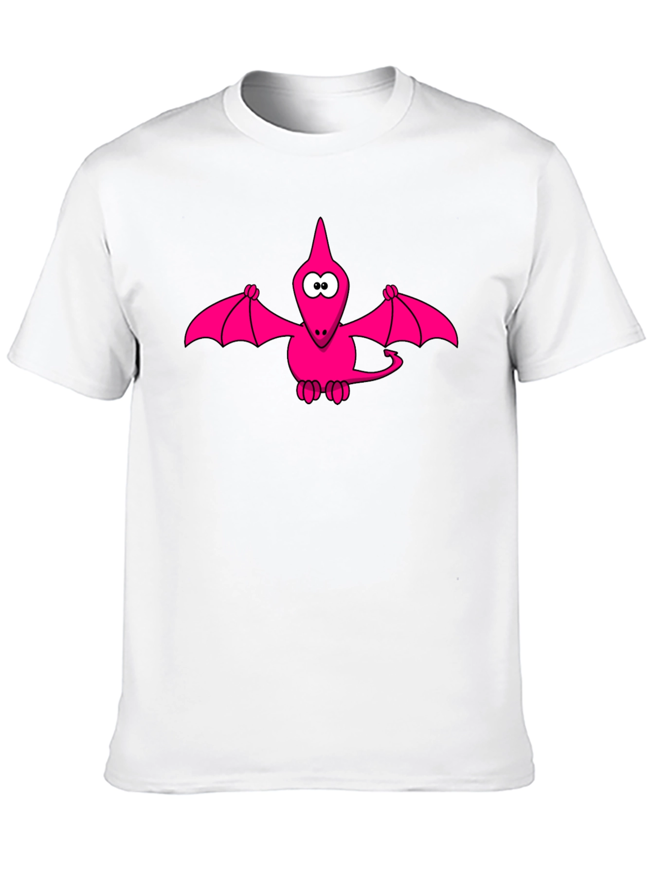 Pink Cartoon Pterodactyl Black T-Shirt