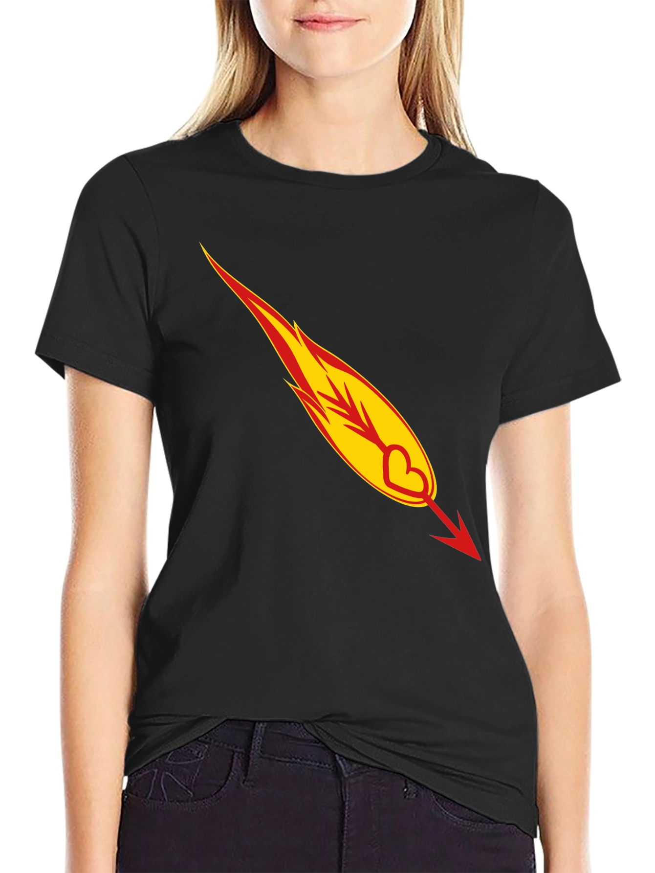 Fiery Heart Arrow Graphic Tee - Black