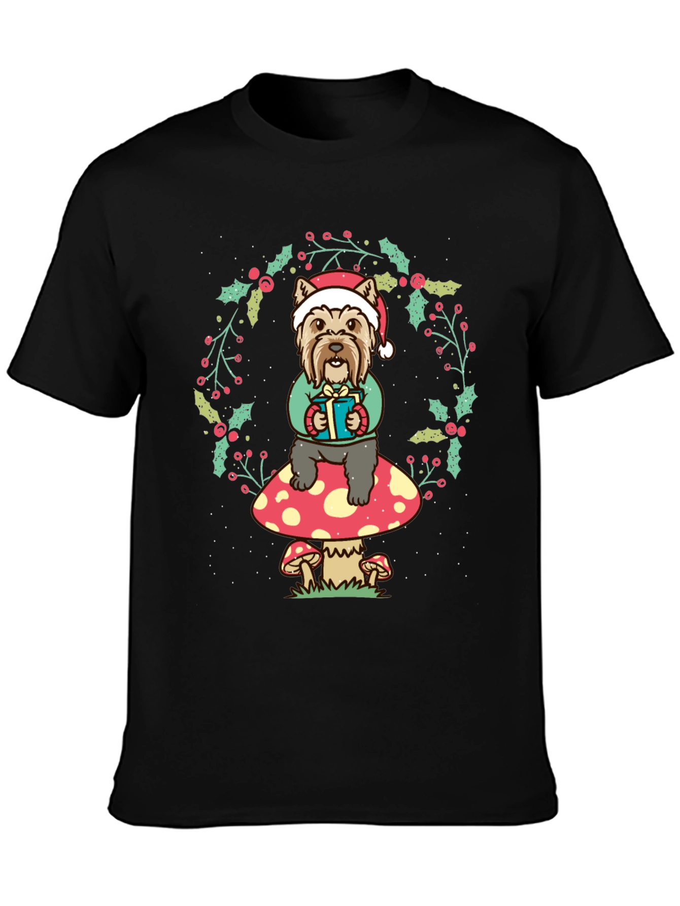 Festive Dog Mushroom Christmas Graphic Tee