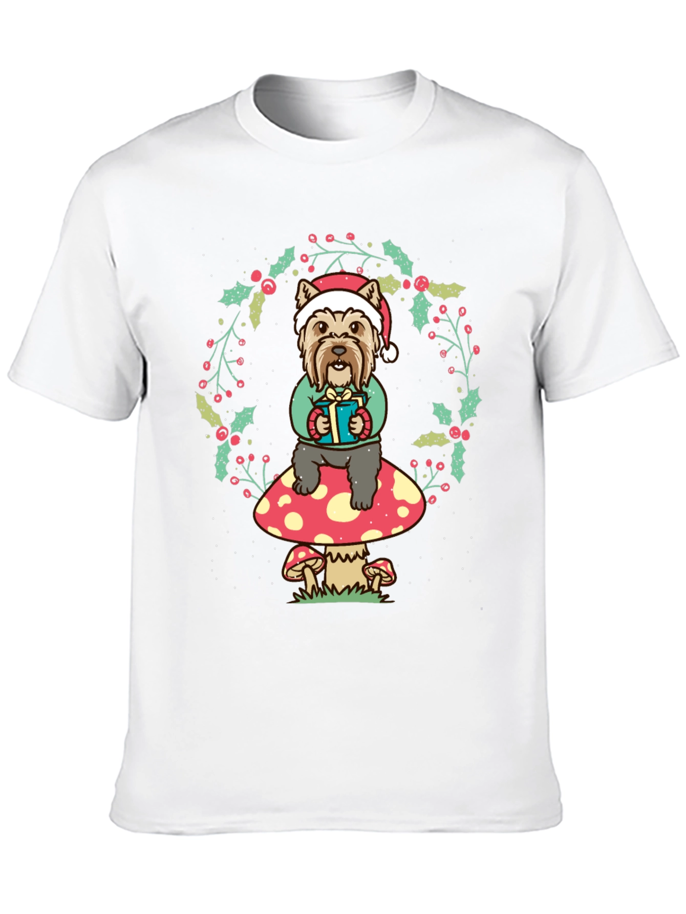 Festive Dog Mushroom Christmas Graphic Tee
