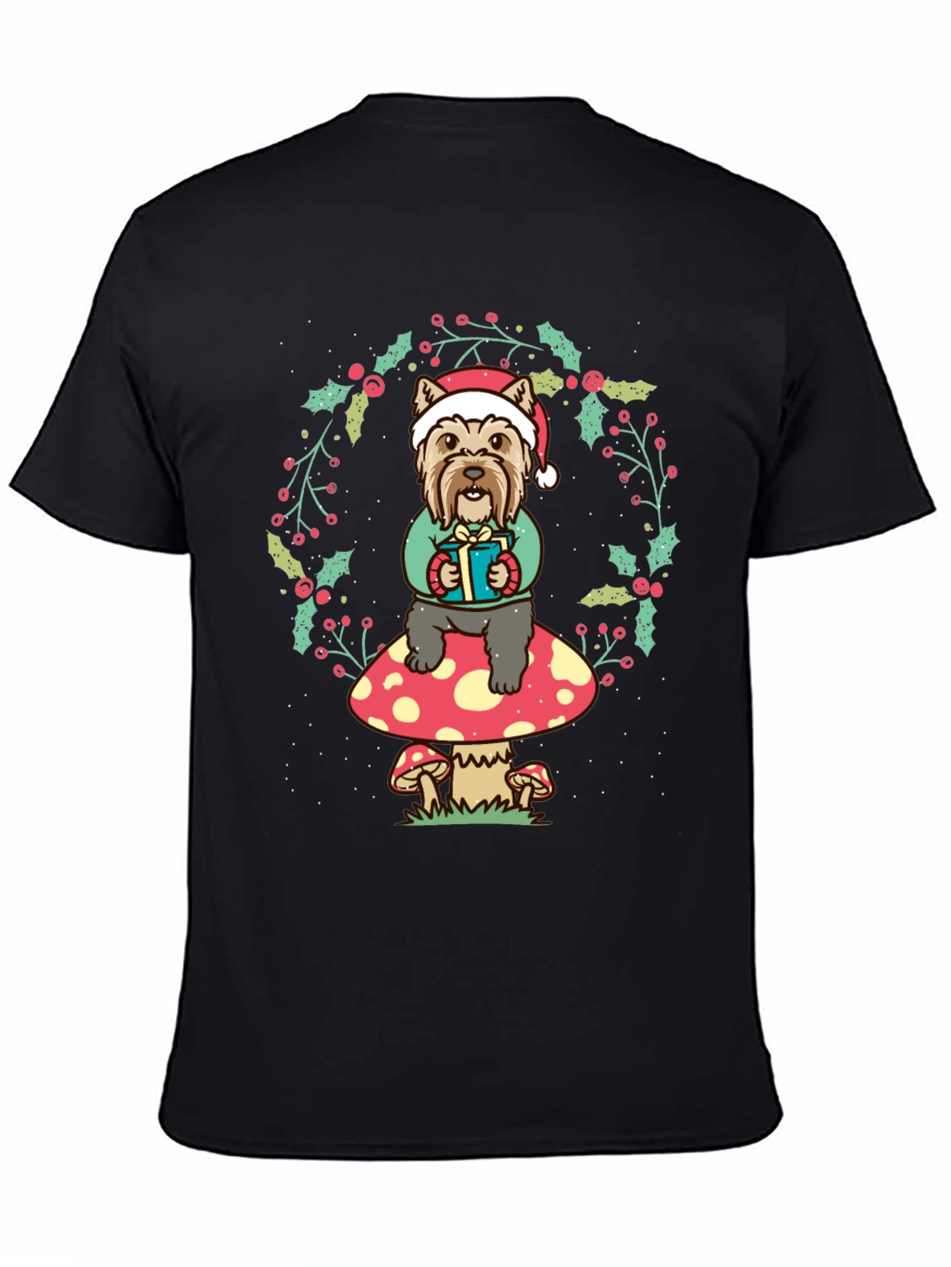 Festive Dog Mushroom Christmas Graphic Tee