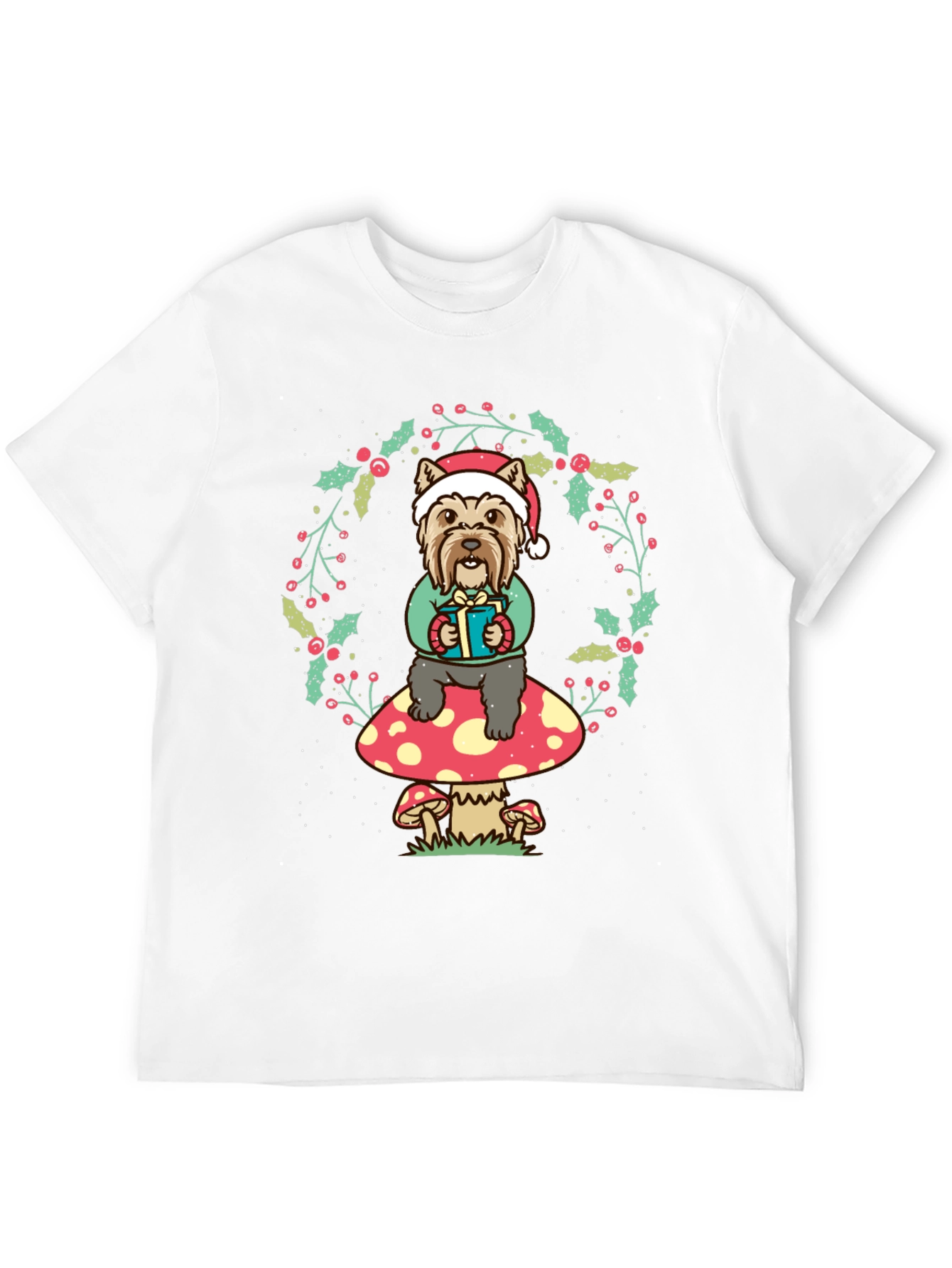 Festive Dog Mushroom Christmas Graphic Tee