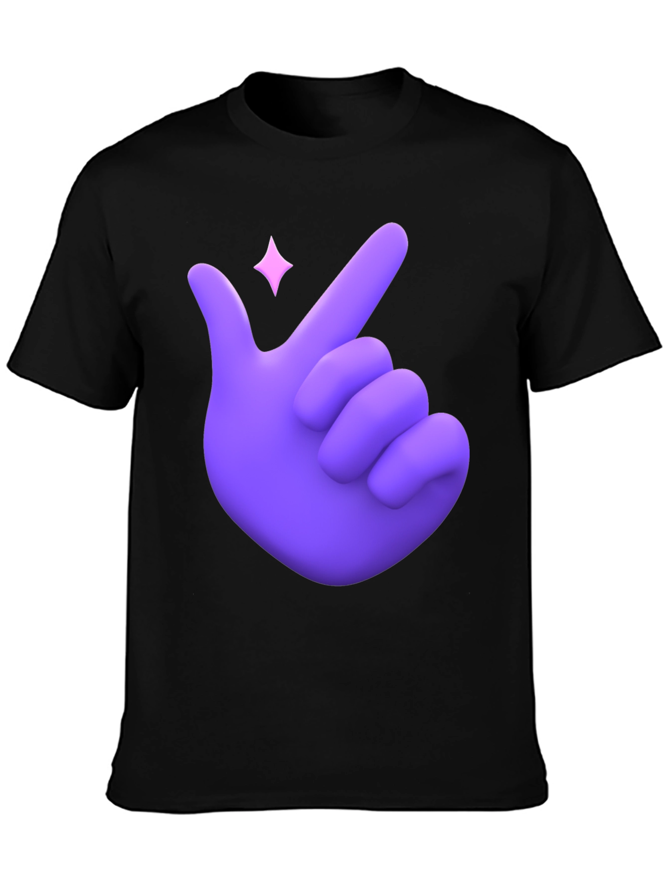 Purple Hand Heart Gesture Black T-Shirt