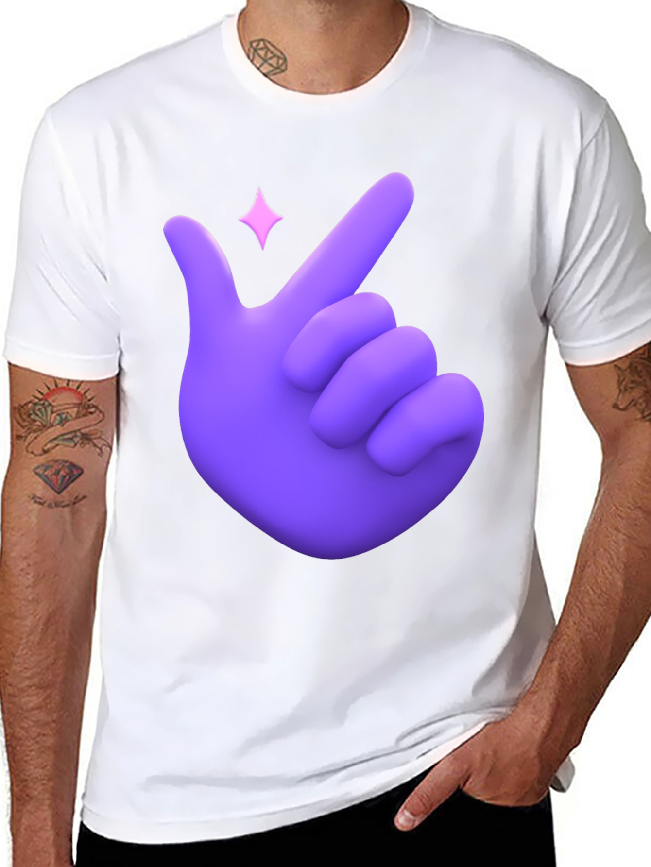 Purple Hand Heart Gesture Black T-Shirt