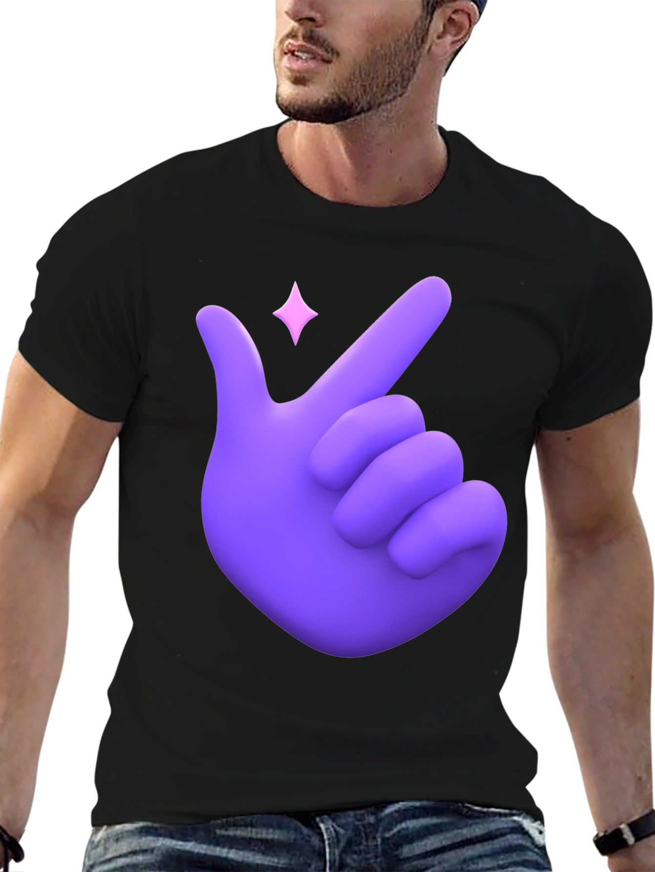 Purple Hand Heart Gesture Black T-Shirt