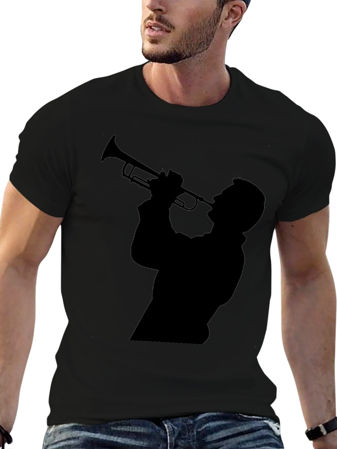 Trumpet Player Silhouette Black T-Shirt