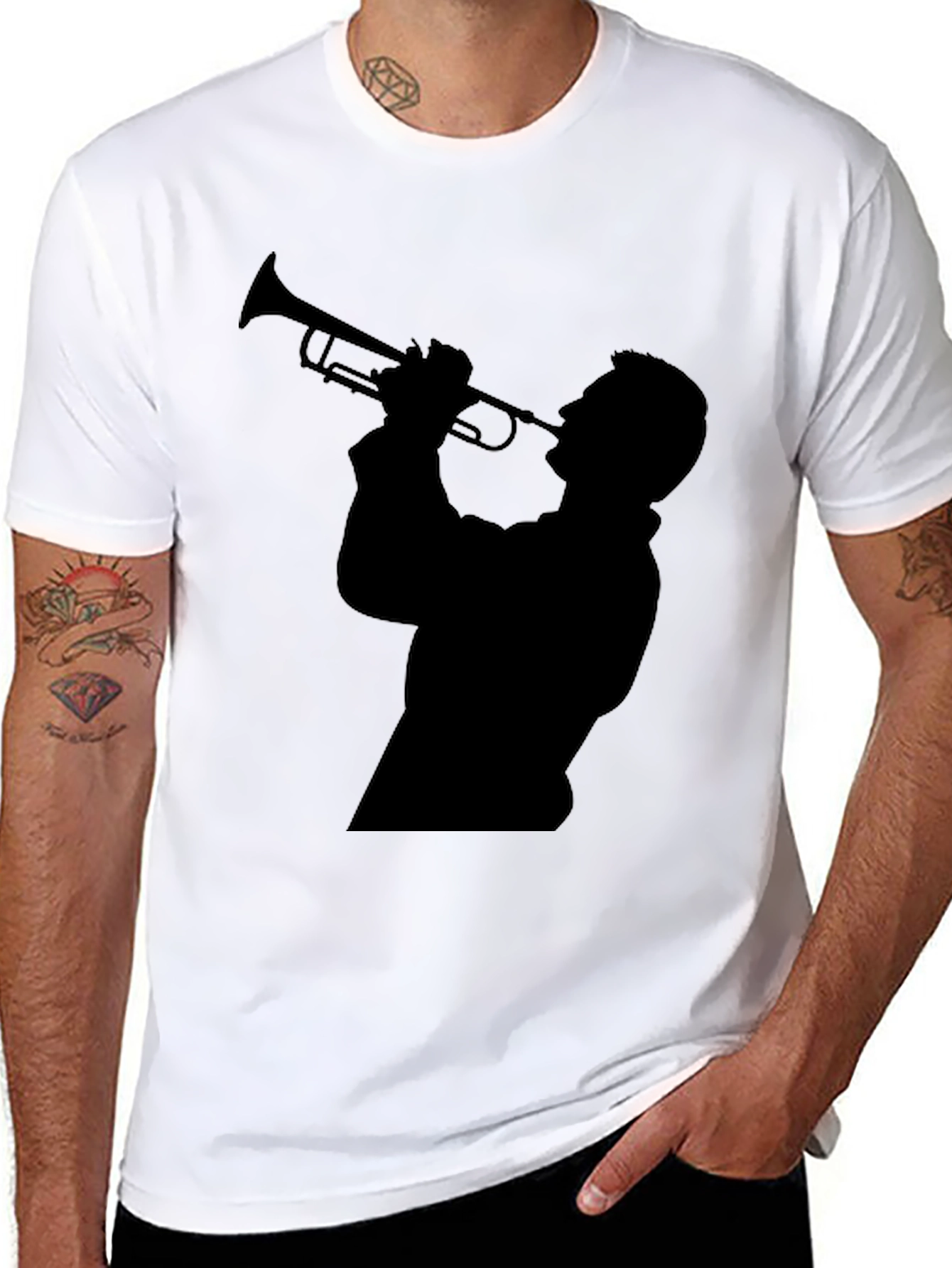 Trumpet Player Silhouette Black T-Shirt