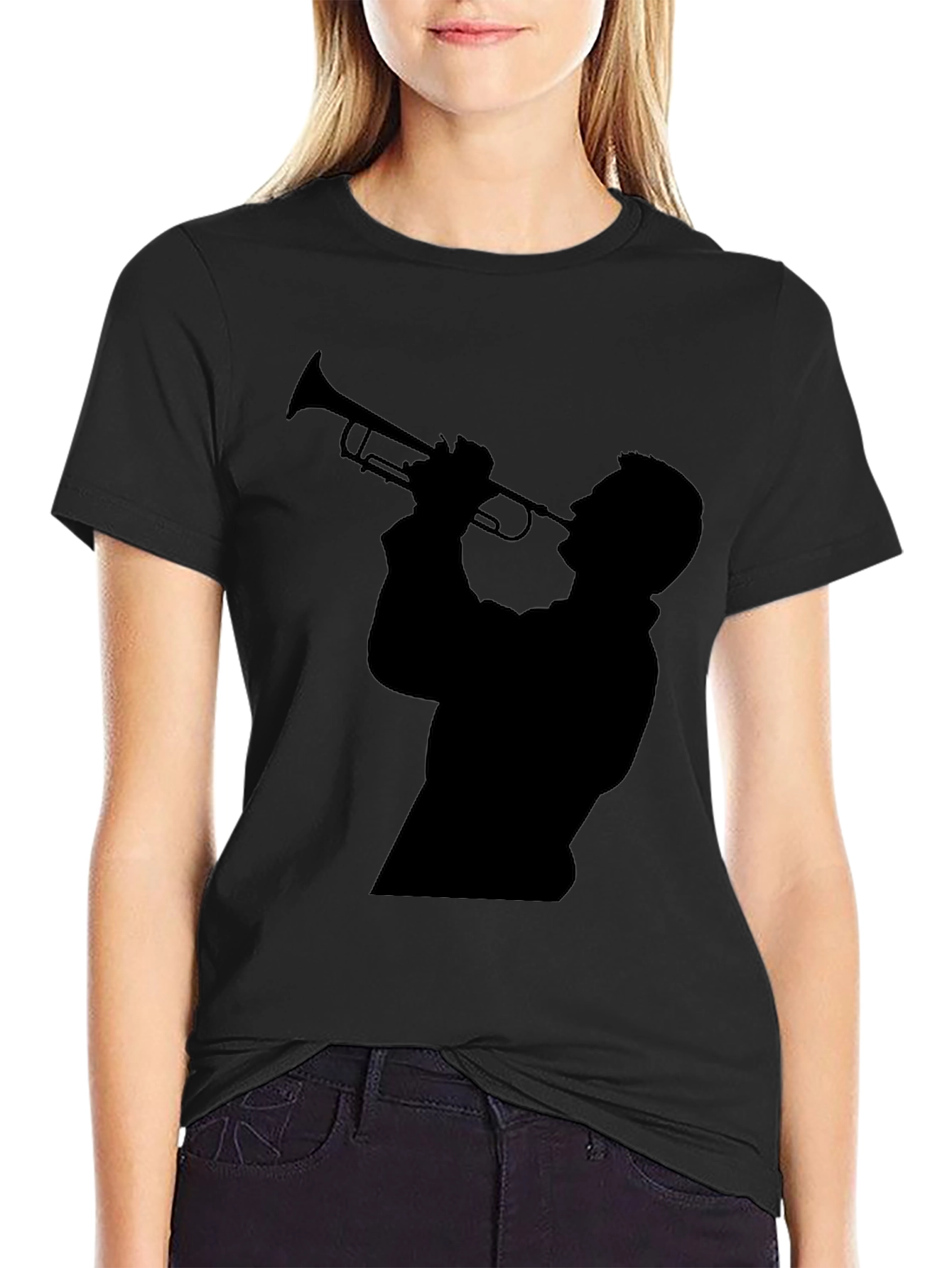 Trumpet Player Silhouette Black T-Shirt