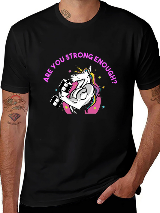 Are You Strong Enough? Gym Unicorn Black T-Shirt