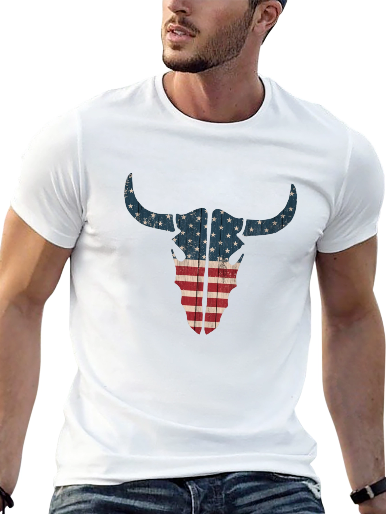 American Flag Bull Skull Graphic Tee