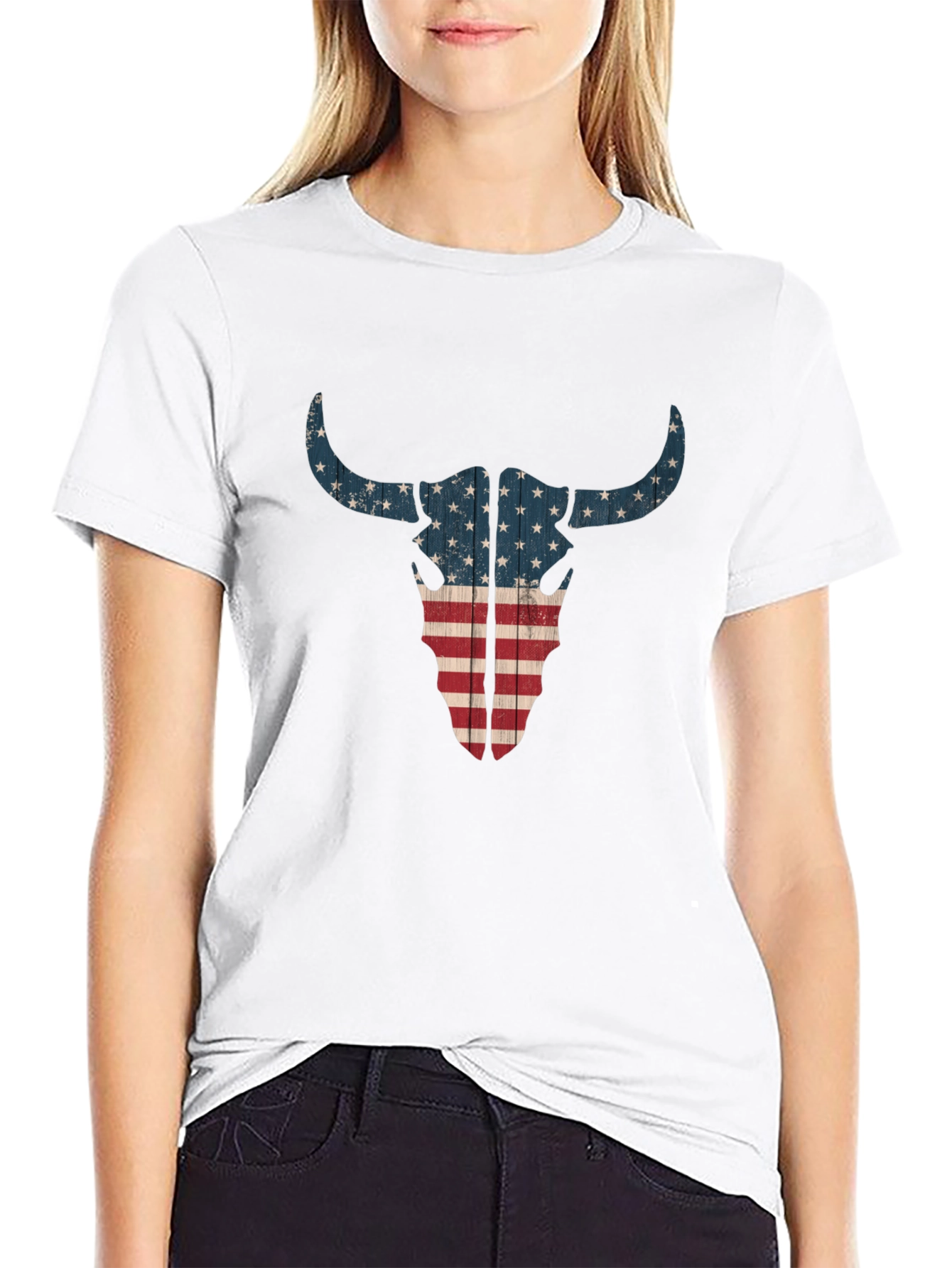 American Flag Bull Skull Graphic Tee