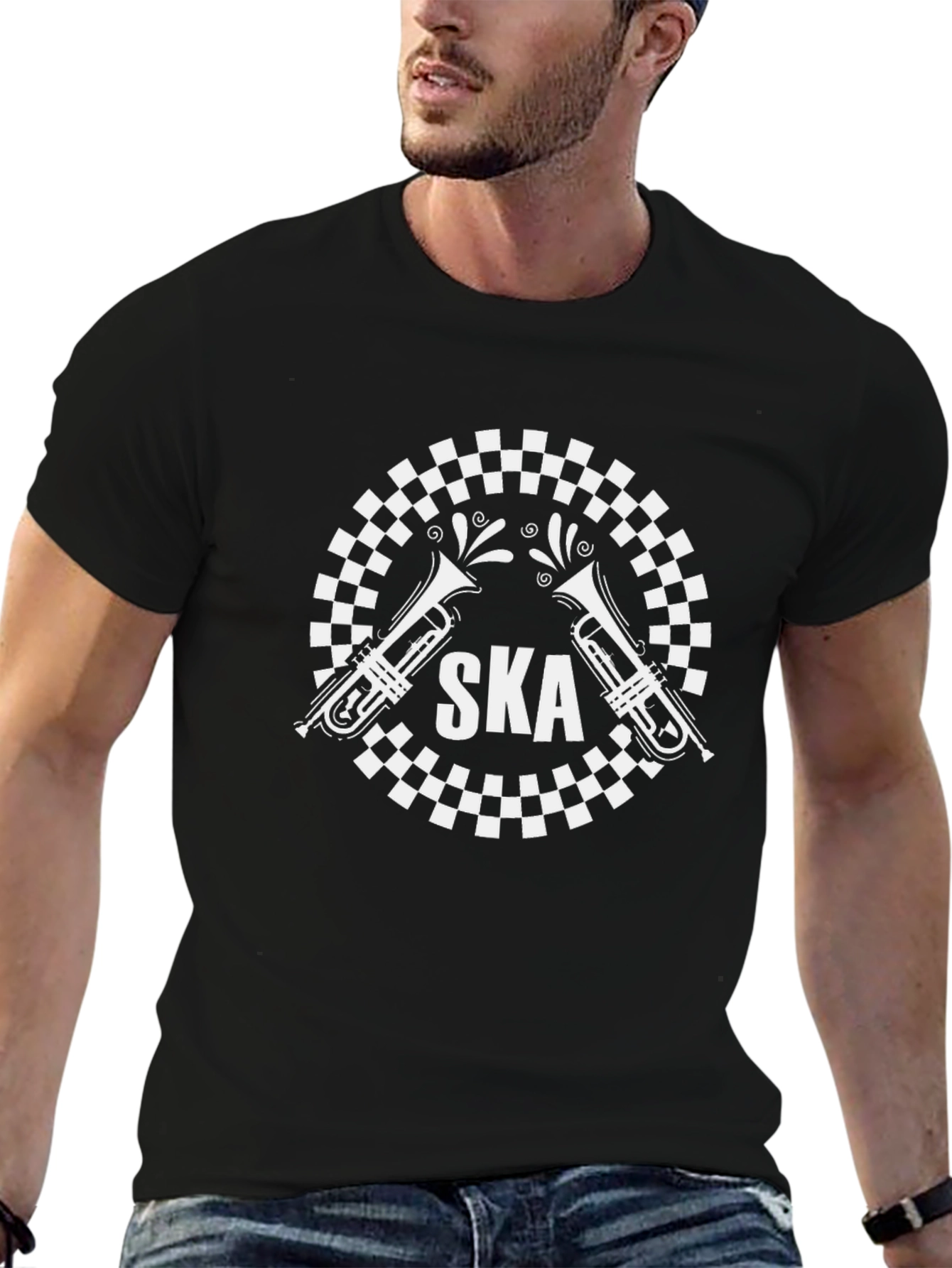 Ska Music T-Shirt - Black and White Checkerboard Design