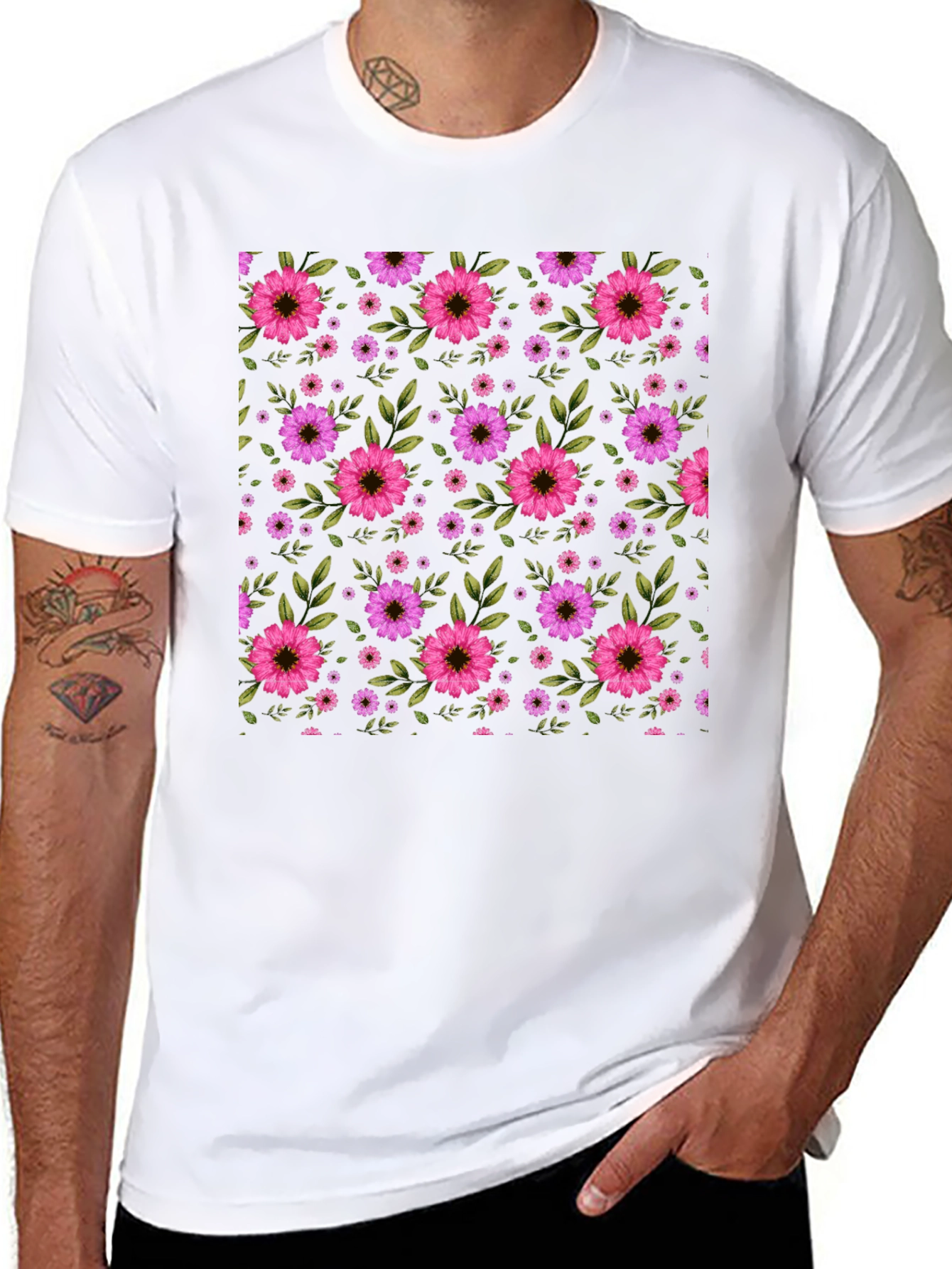 Floral Pattern T-Shirt - Black