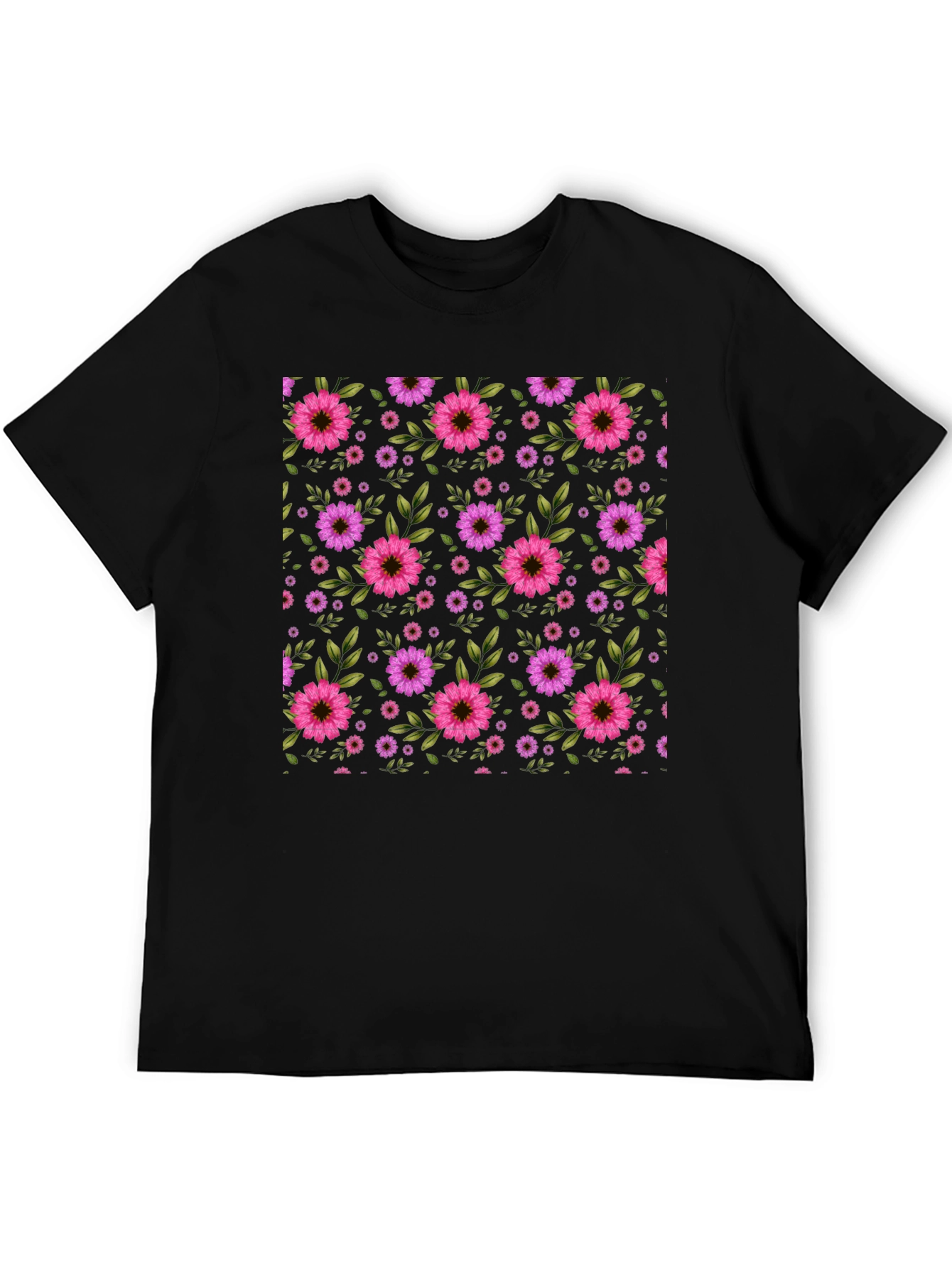 Floral Pattern T-Shirt - Black