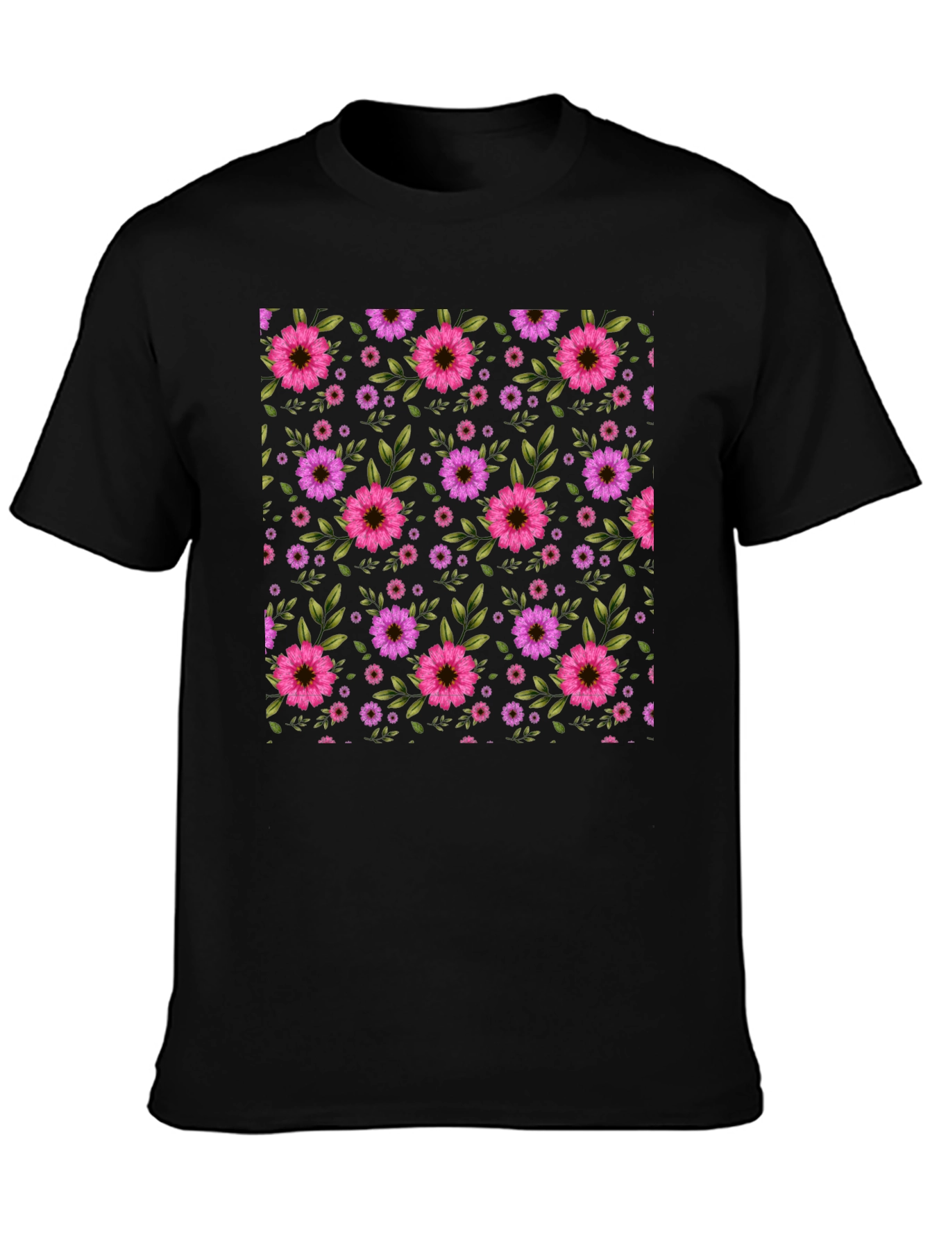 Floral Pattern T-Shirt - Black