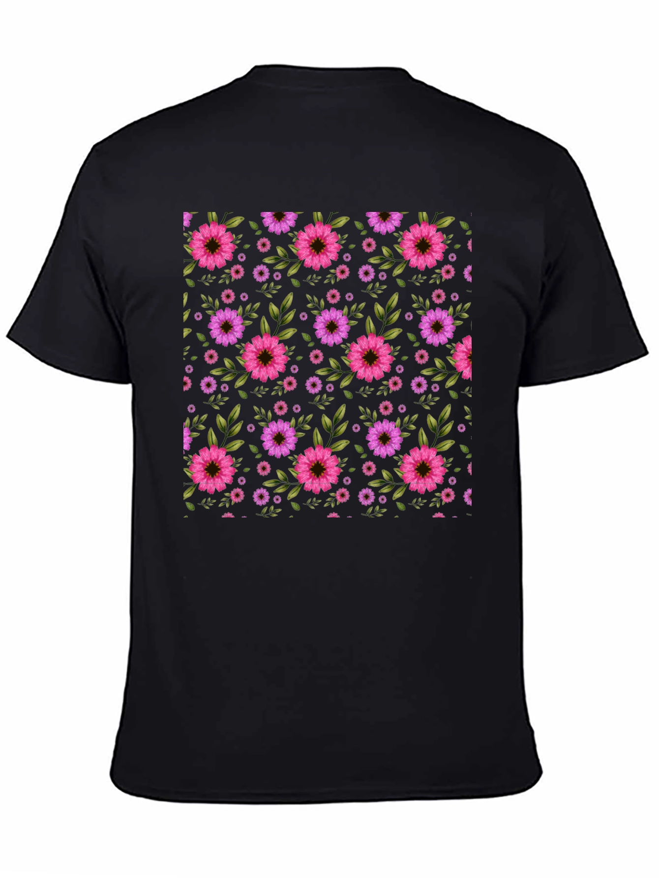 Floral Pattern T-Shirt - Black